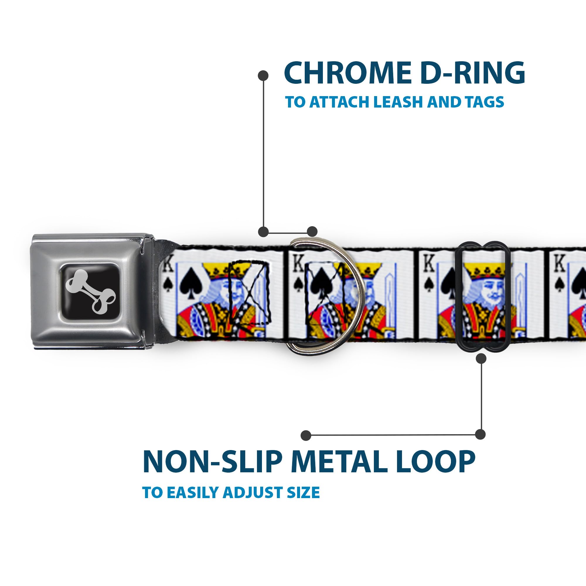Buckle-Down Seatbelt Buckle Dog Collar - King Of Spades - 1' Wide - Fits 15-26' Neck - Large
