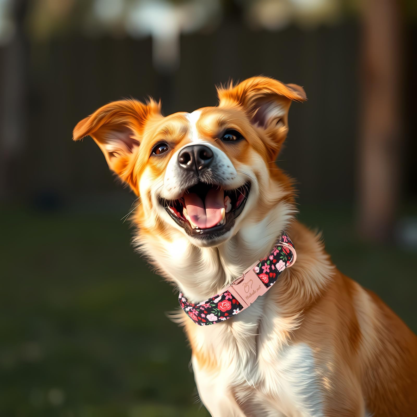 Babole Pet Vintage Dog Collar - Adjustable Black Floral Dog Collars For Medium Dogs Male Female Pet Soft Padded Metal Buckle Col