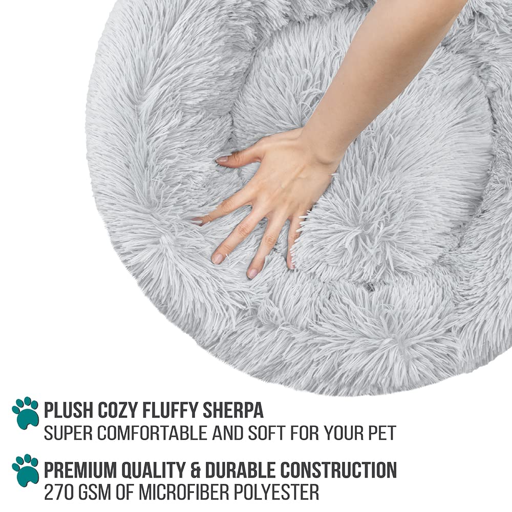 Petami Small Calming Dog Bed For Dogs Puppy, Round Washable Pet Bed For Cat Kitten, Anti Anxiety Dog Bed Cuddler For Couch, Fluf