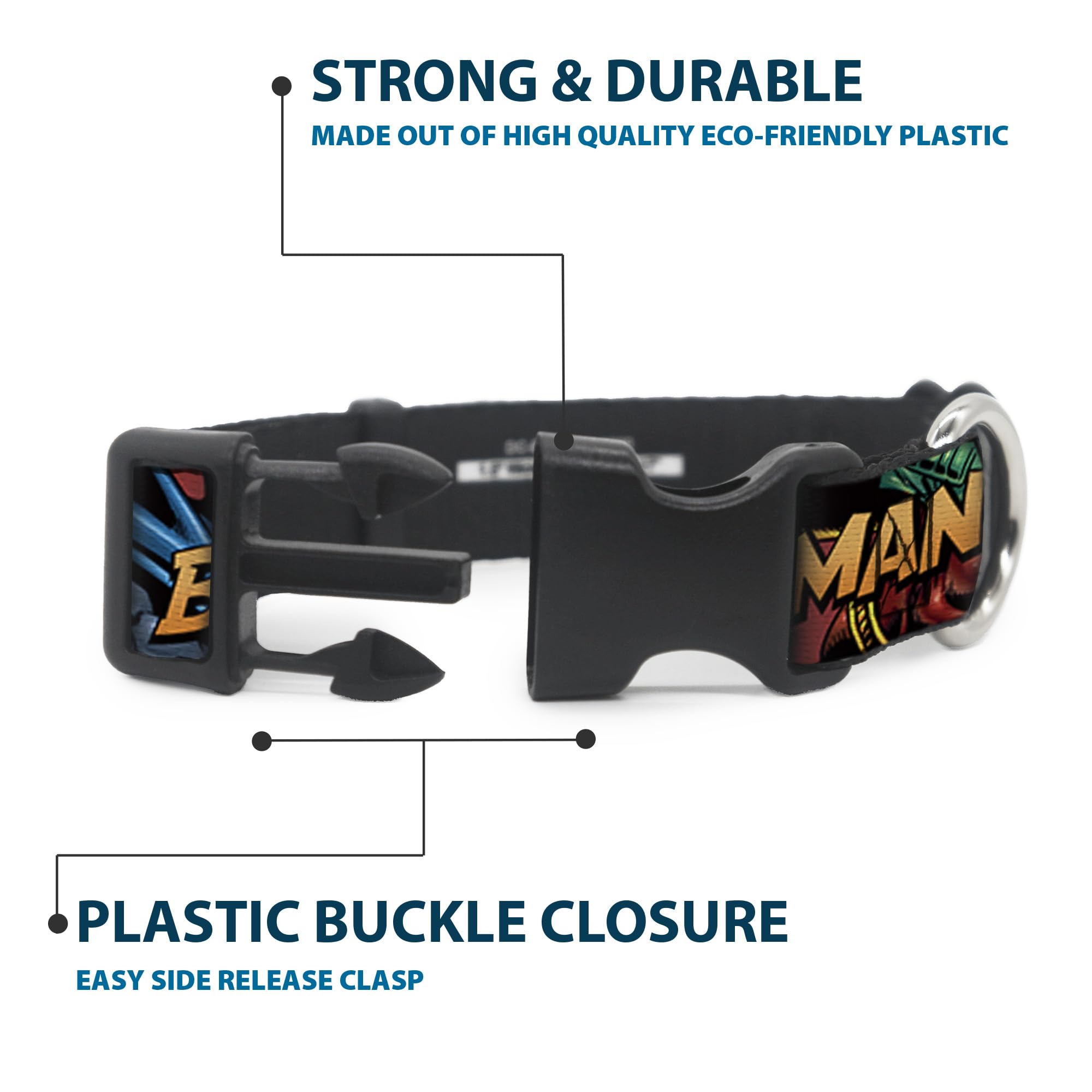 Buckle-Down 'Batman & Robin In Action With Text' Plastic Clip Collar, Burgundy, 1.5'/16-23'/Medium