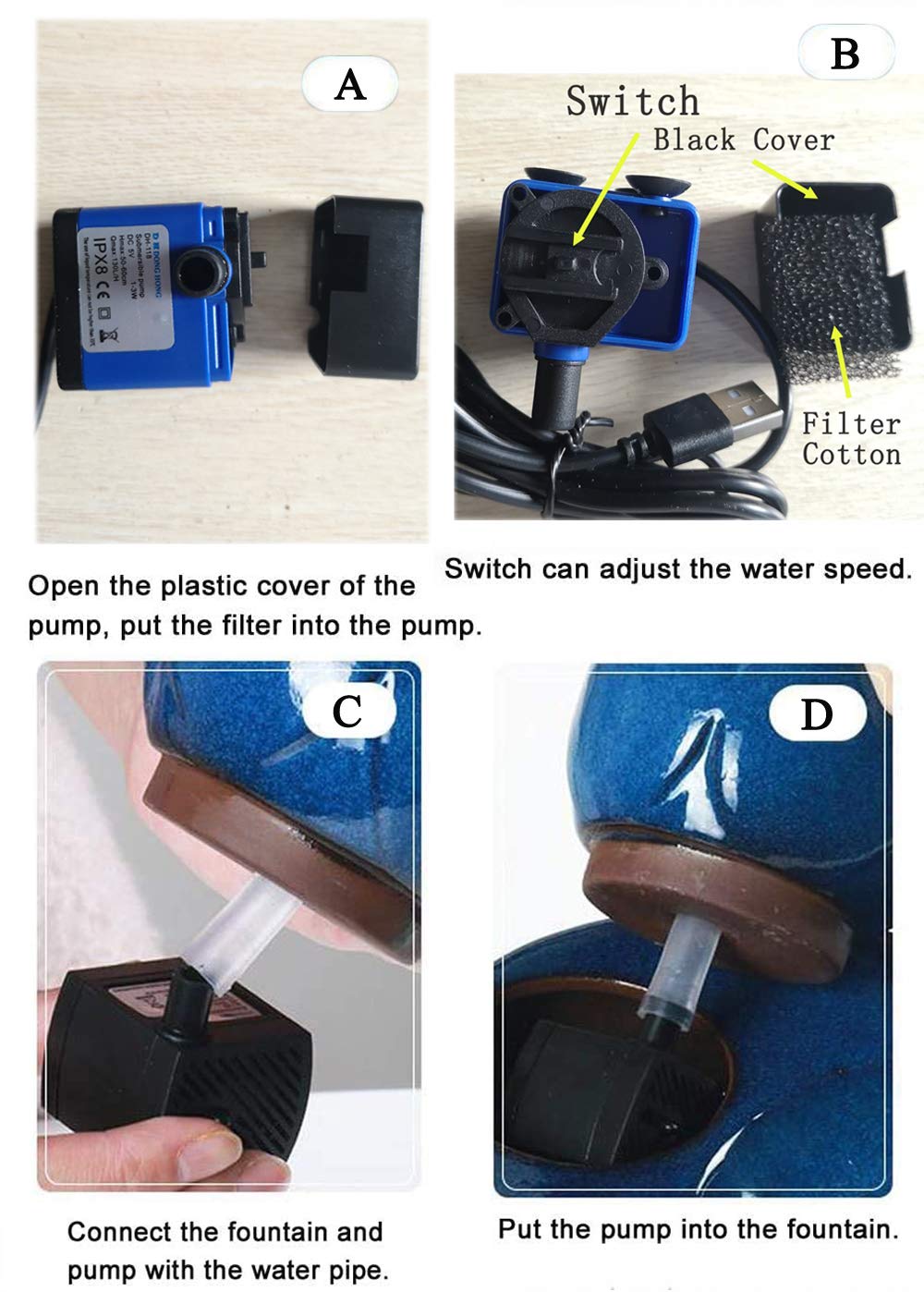 Rose Create Ceramic Cat Drinking Water Fountain, 1.3 Liters Pet Water Fountains For Cats And Dogs, Electric Pet Water Dispenser With Quiet Pump And 5 Replacement Filters - White Leaf Style