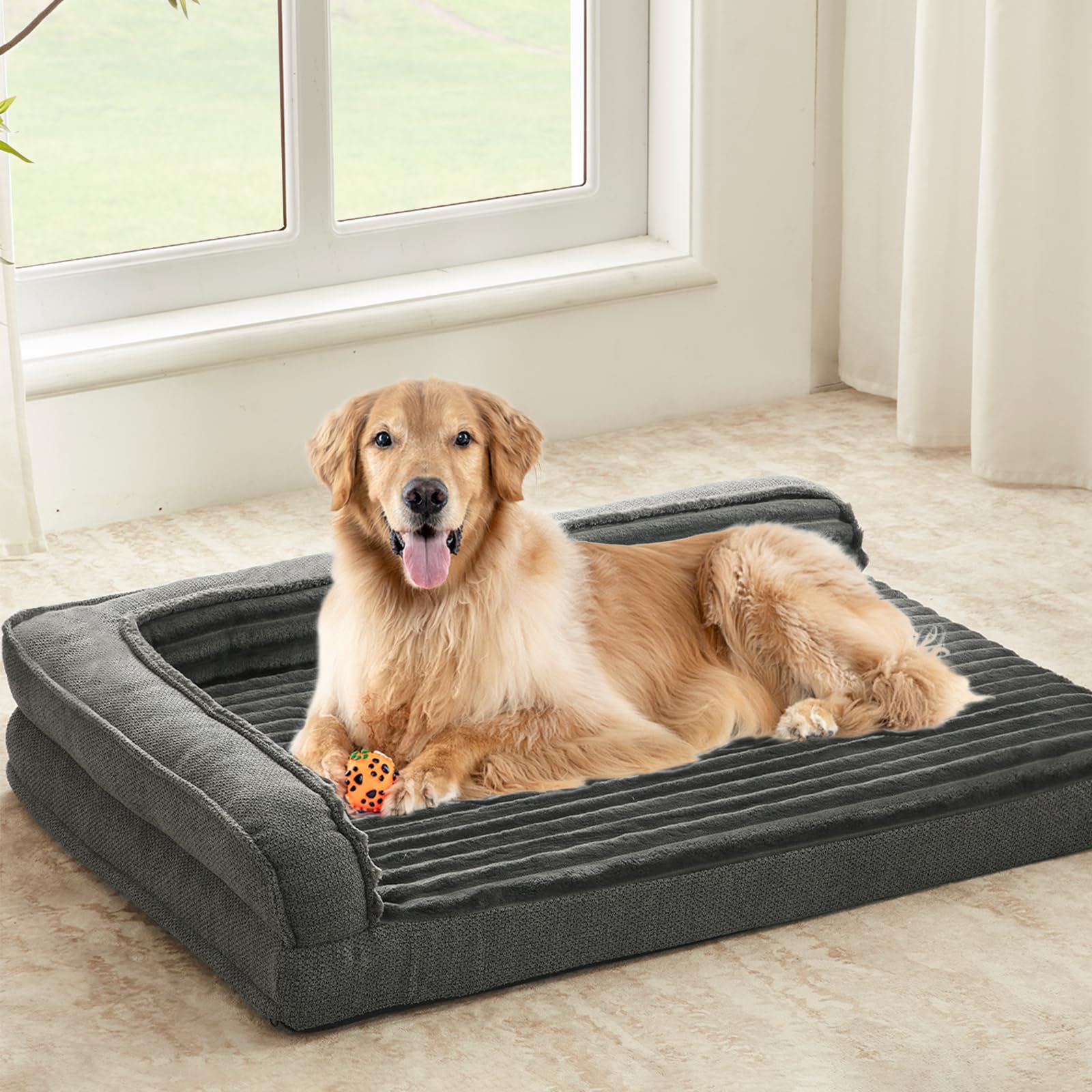 Windracing Orthopedic Dog Beds For Xlarge, Large Dogs, Waterproof Egg Foam Dog Sofa Bed With L Bolster Sides, Washable Xlarge Pe