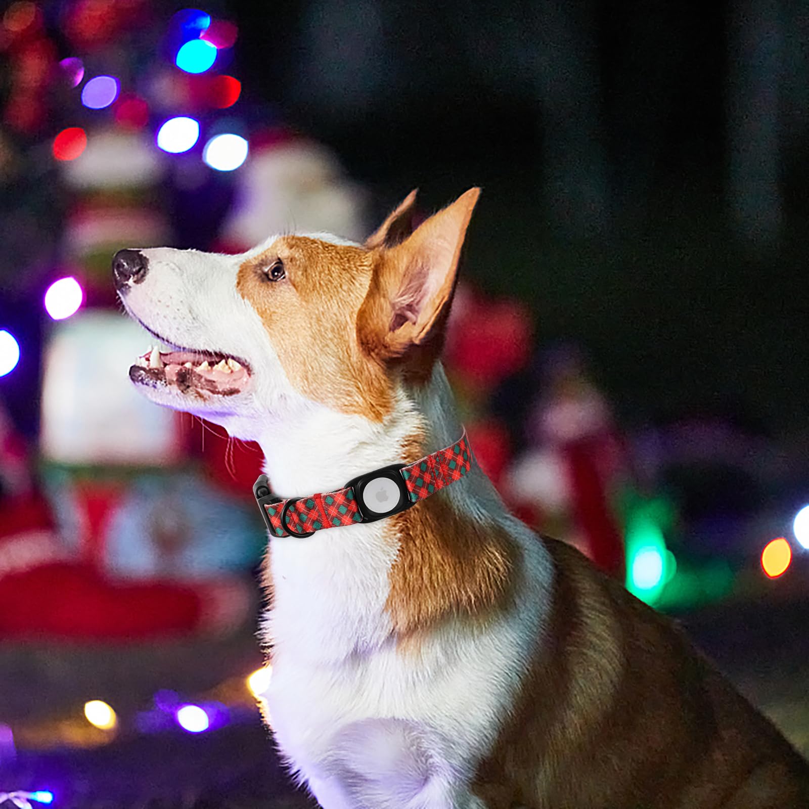 Christmas Dog Collar With Apple Airtag Holder Mr.Chubbyface Red And Green Plaid Dog Collar For Small Medium Large Boy Girl Dogs