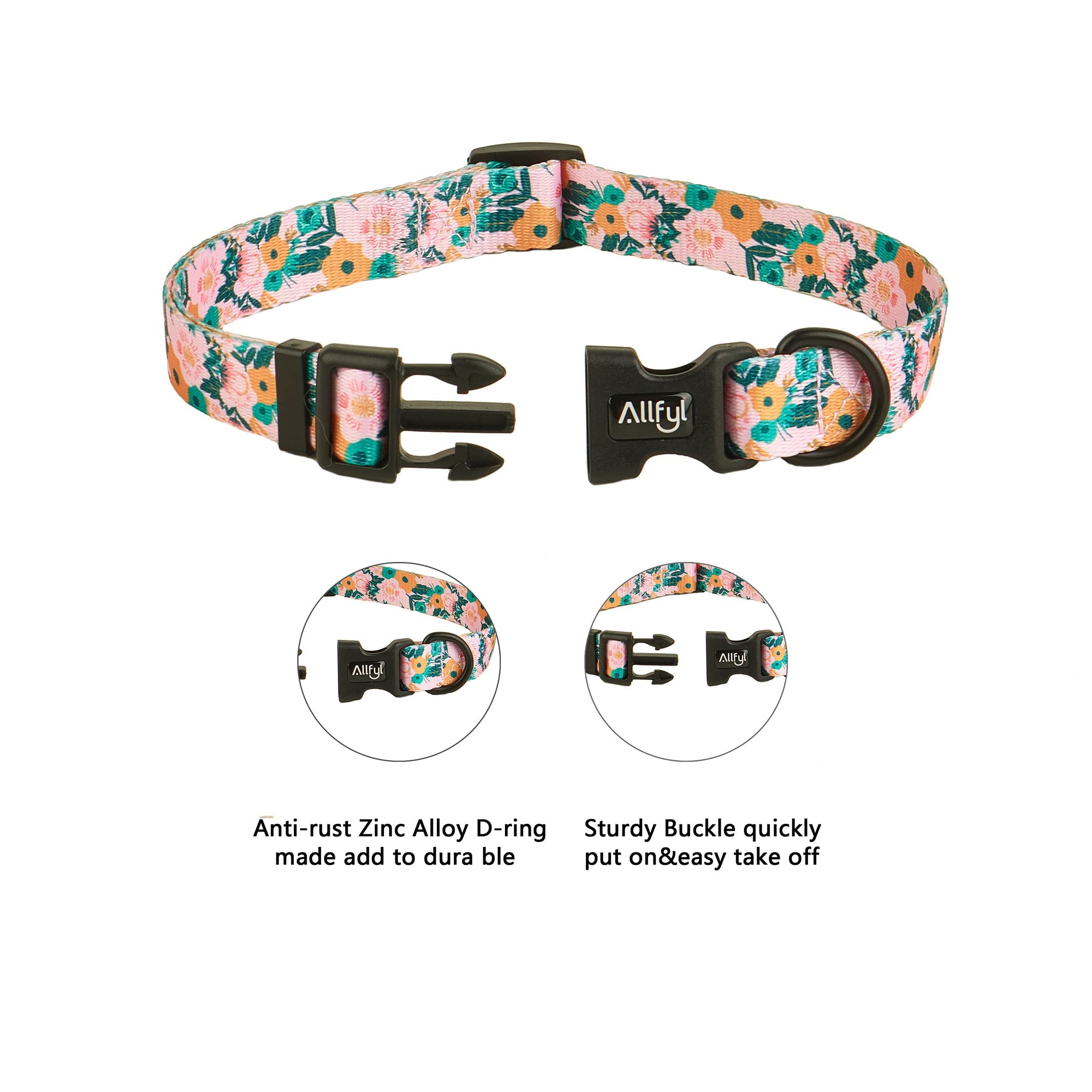 Allfyl Dog Collar For Small Dogs Floral Dog Collars With Quick Release Safety Buckle Soft Comfortable Cute Pet Collar For Girl Dog Boy Dog