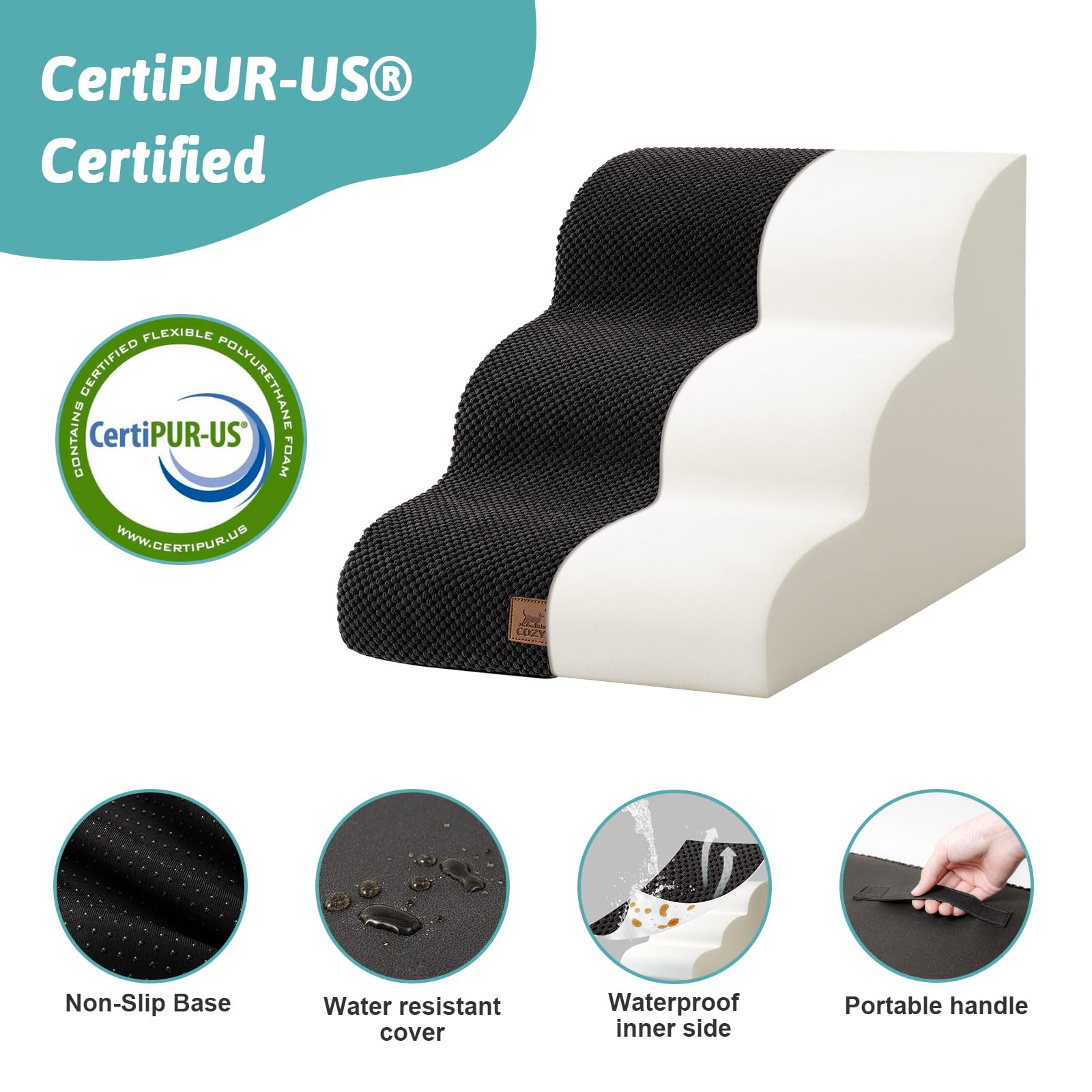 COZY KISS Dog Stairs for Small Dogs 15.7 H, Curved Dog Step for Puppy, Older Cat, Medium Pet Ramp for Sofa, Couch or Chair, Ladd