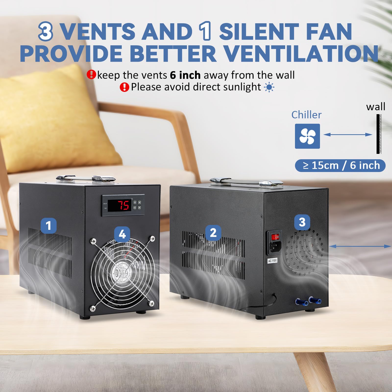 Poafamx 16Gal Aquarium Chiller Small Water Chiller For Househod Fish Tanks Coral Crystal Shrimp 110V With Pump (Chiller, 60L/16G