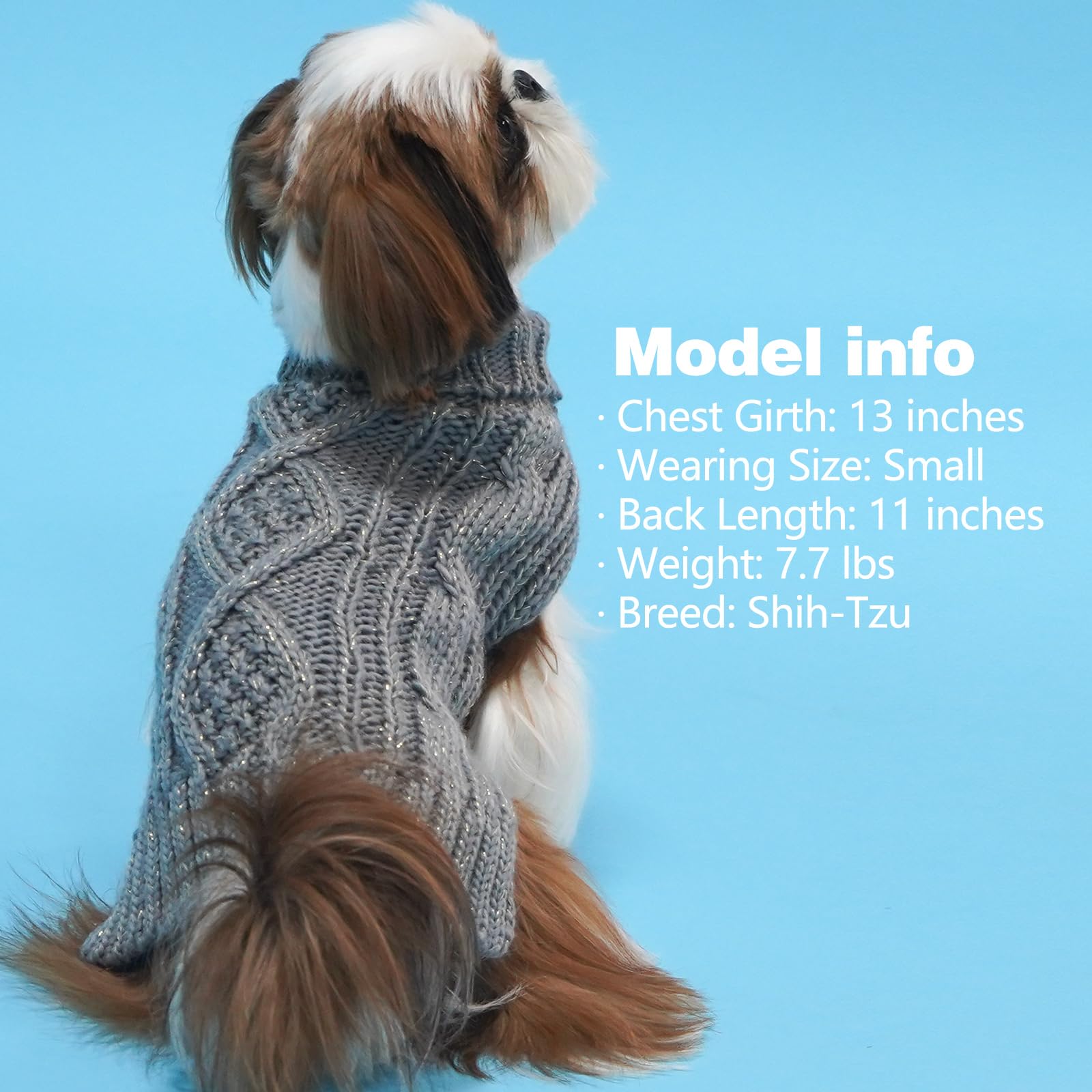 Kyeese Dog Sweaters For Medium Dogs With Golden Thread Turtleneck Dog Cable Knit Pullover Sweaters For Cold Weather, Grey, X-Lar