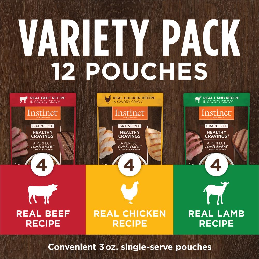 Instinct Healthy Cravings Grain Free Recipe Variety Pack Natural Wet Dog Food Topper by Natures Variety, 3 oz. Pouches (Pack of