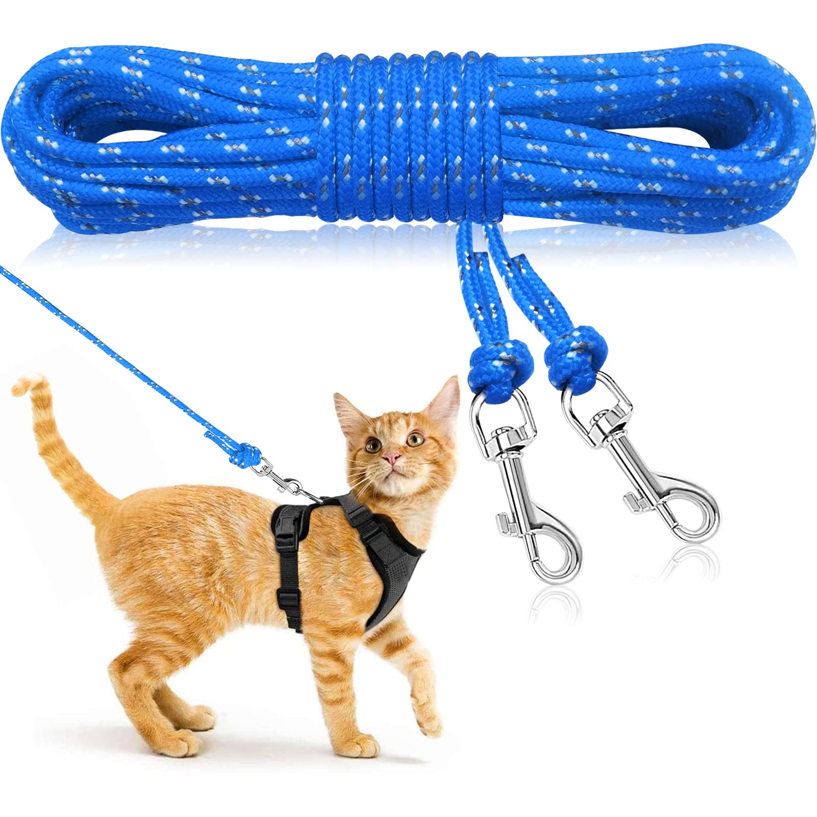 Rypet Reflective Cat Long Leash 15 Ft Escape Proof Walking Leads Yard Long Leashes Durable Safe Personalized Extender Leashs Tra