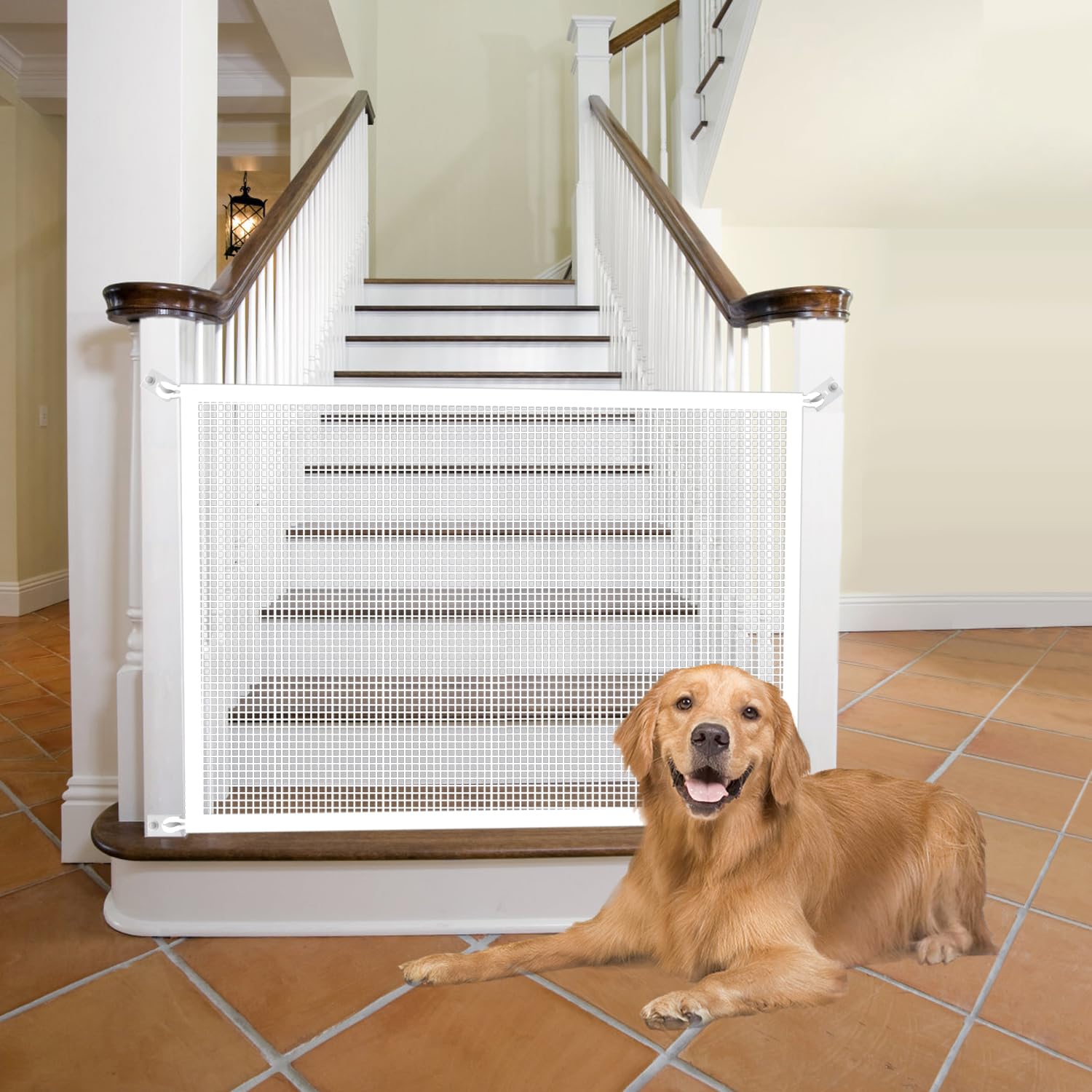 Cupount Baby Gate for Stairs - Dog Gate Indoor Mesh Pet Gates for Doorways (White, 30 H x 34 W)