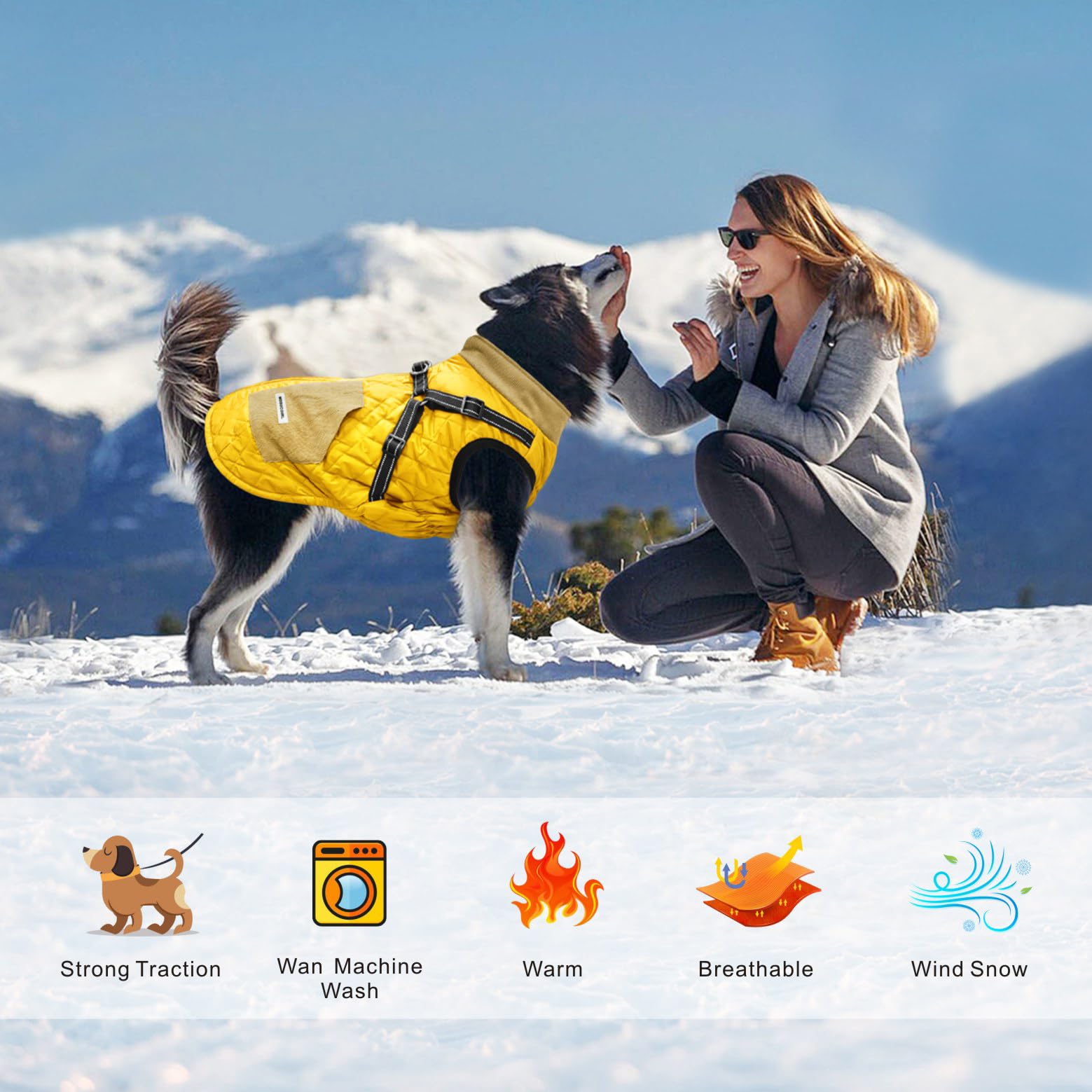 Mosucoirl Warm Dog Coats Pet Clothes, Waterproof Dogs Jacket Reflective Pet Outfits Winter Dog Cold Weather Coat Cozy Snow Jacke