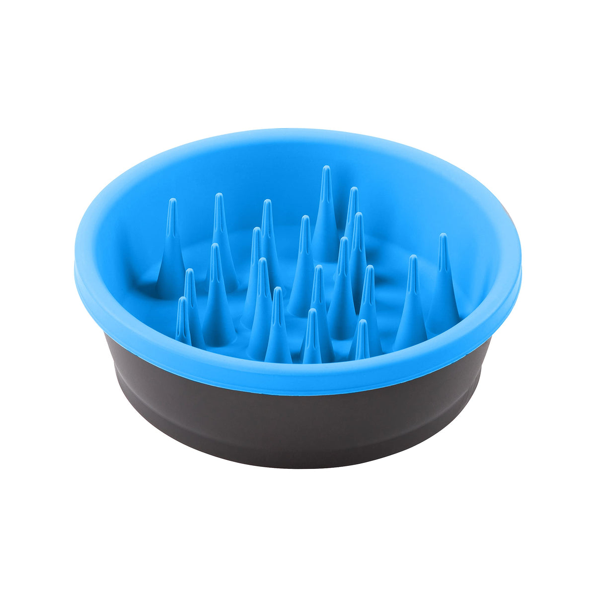 Dexas Slow Feeder Dog Bowl for Healthier Digestion, Teeth and Gums, 6 Cup Capacity, Gray and Blue