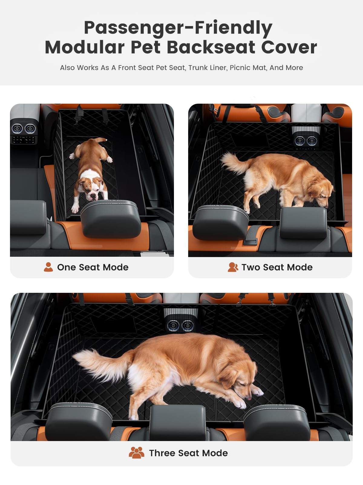 Gardner Pet Dog Car Seat Cover For Back Seat With Hard Bottom Holds 400Lbs, 6-In-1 Back Seat Pet Extender For Dogs With Waterpro