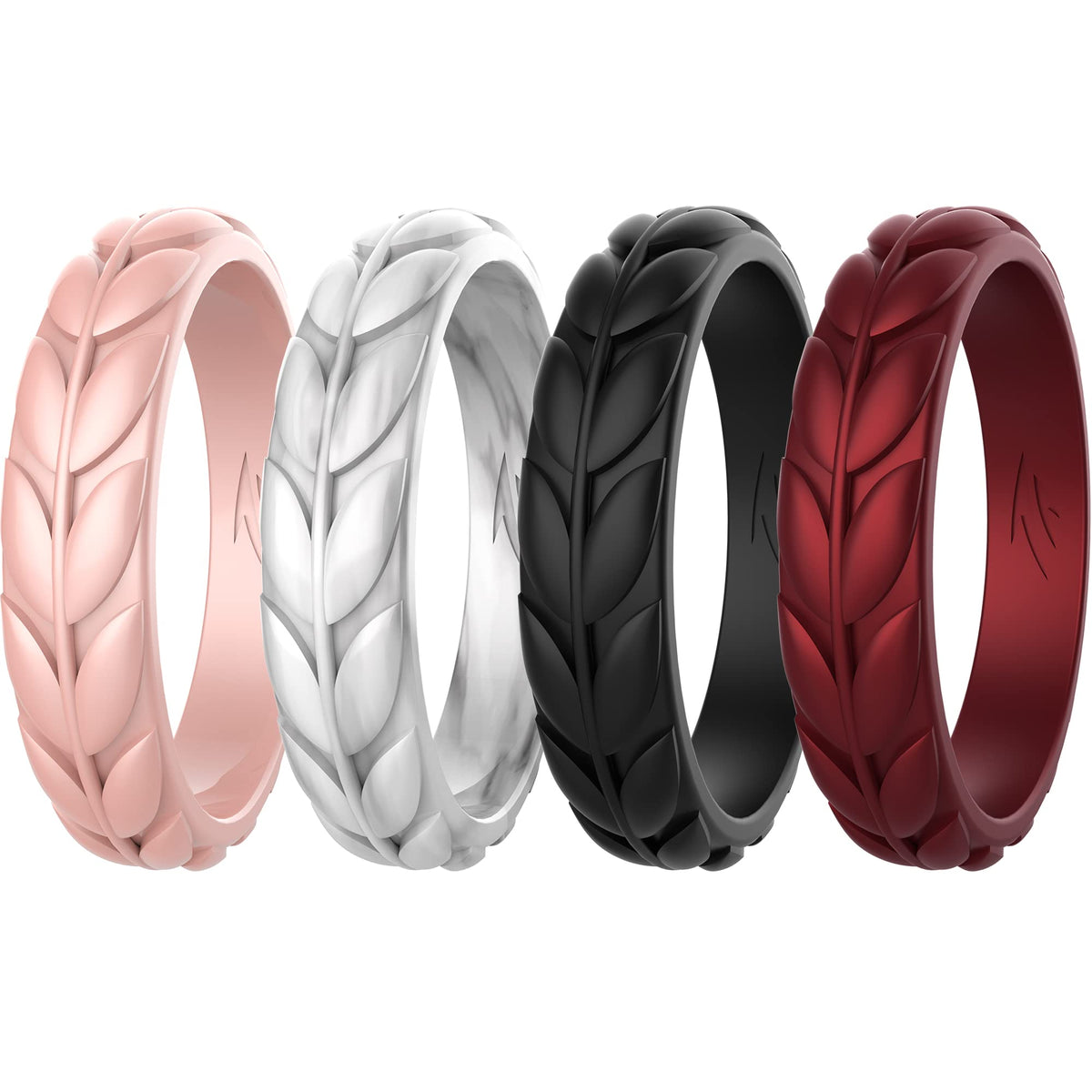 Zollen 4 Packs Olive Leaves Silicone Wedding Rings For Women, Rubber Wedding Bands Stackable Ring, Size 9
