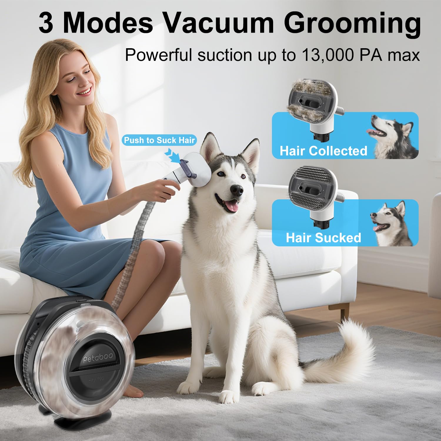 Petaboo Cordless Dog Grooming Vacuum, Pet Grooming Kit With Clippers Nail Grinder 5 Pet Grooming Tools,2.2L Dust Cup,Low Noise,D