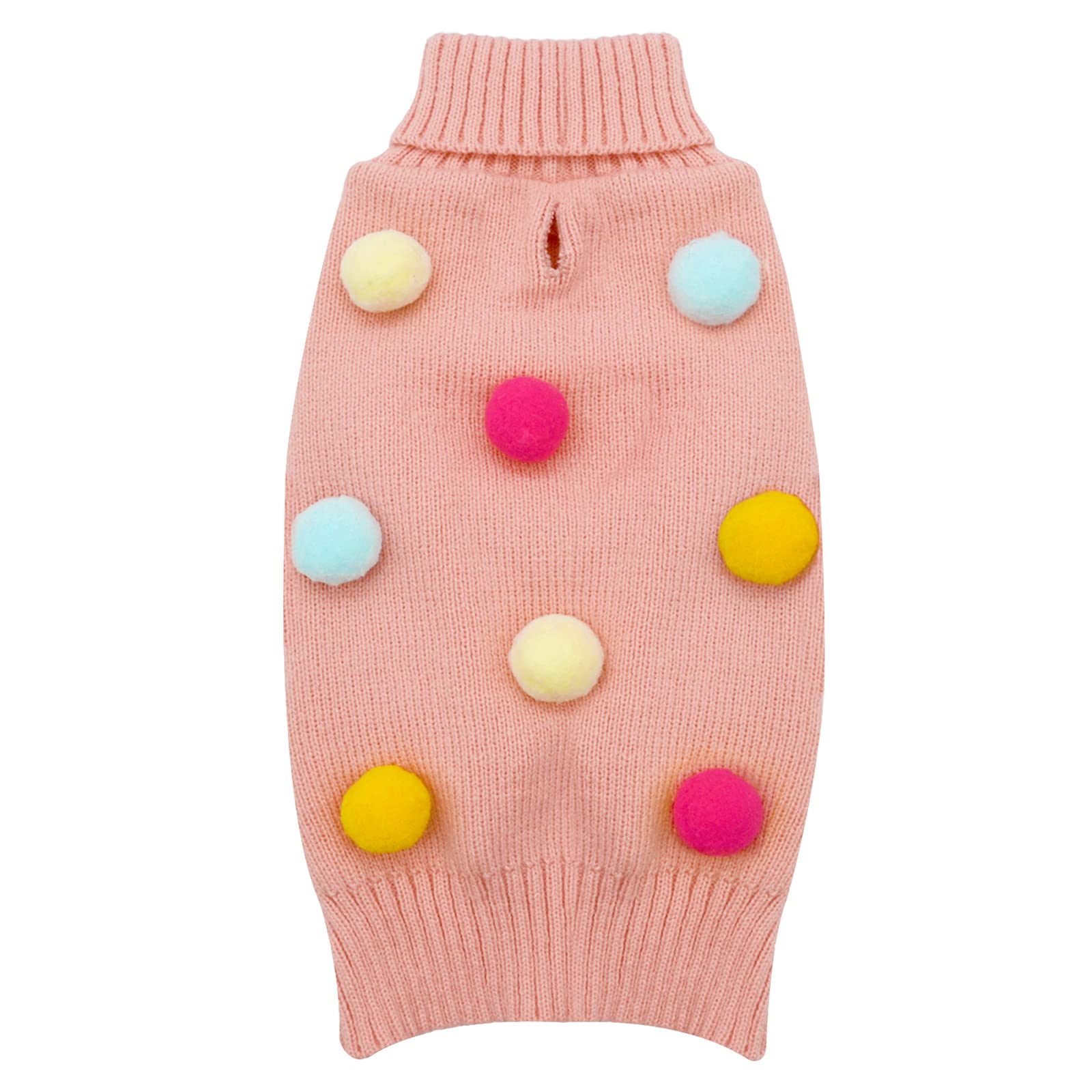 Kyeese Valentines Day Dog Sweater With Colorful Pompom Ball Turtleneck Dog Knitwear With Leash Hole For Small Dogs Puppy Cat Sweater,S