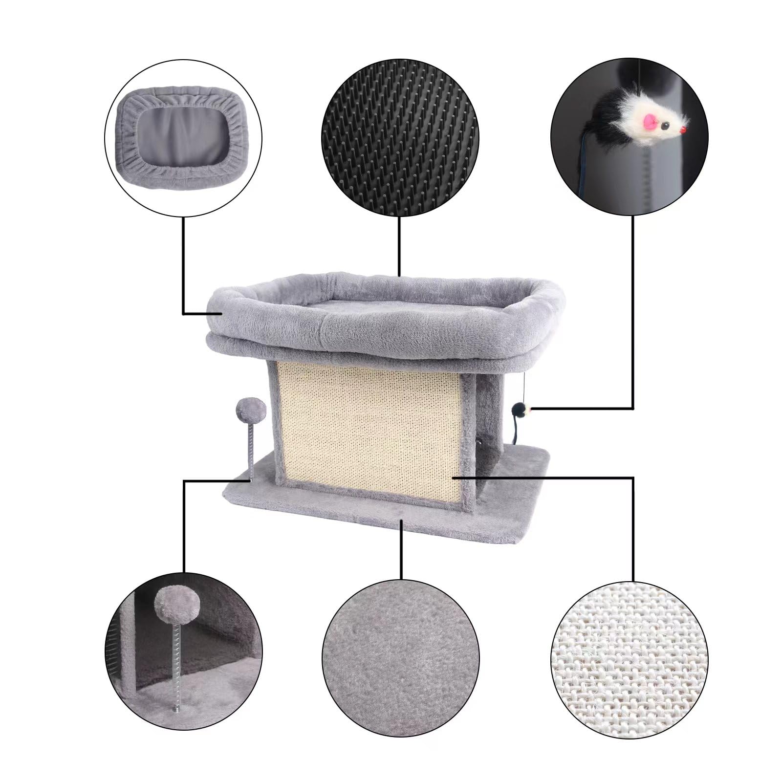 Esprsct Large Cat Bed With Scratching Post And Combing Board, Sturdy And Durable, Ideal For Small Breeds