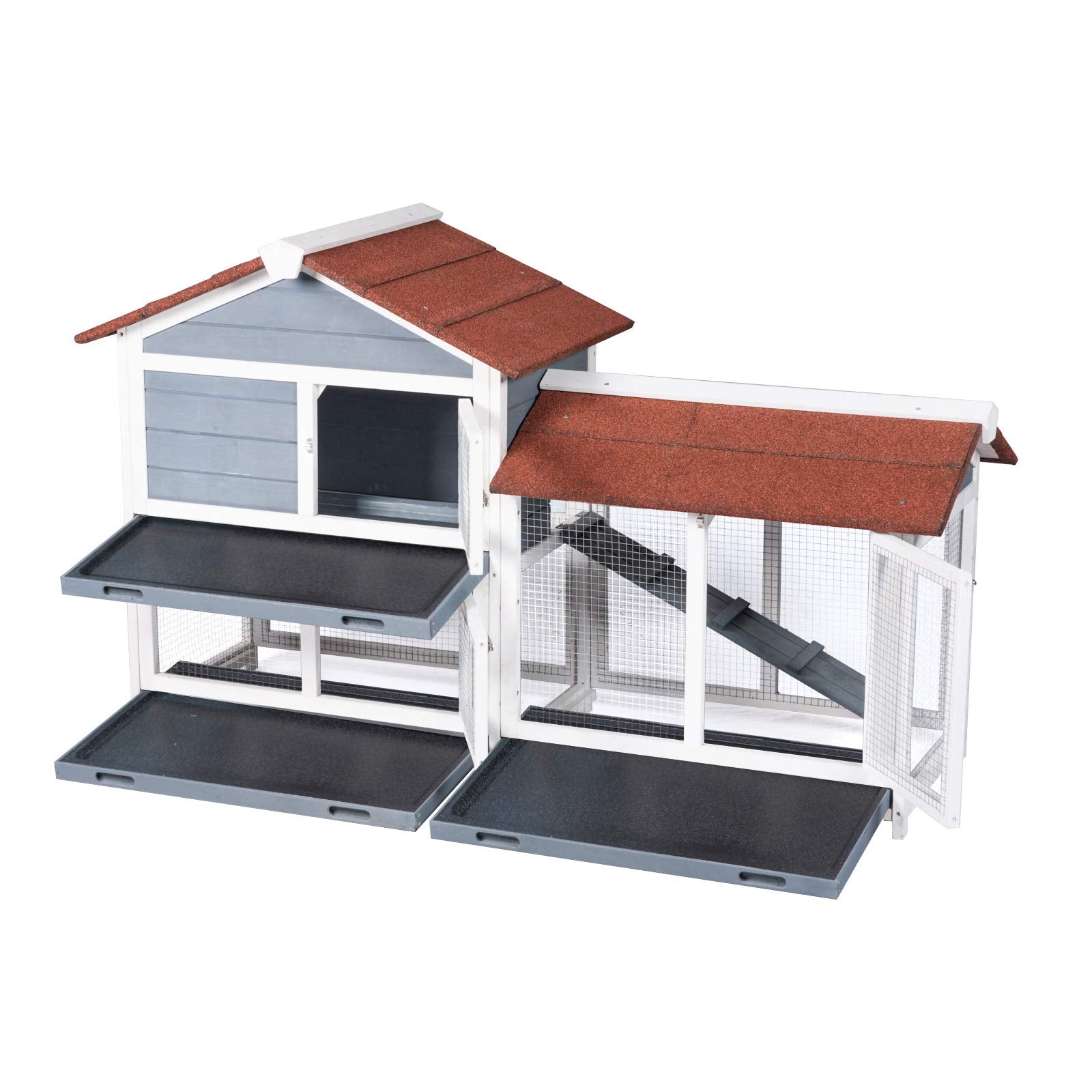 Good Life Two Floors 62' Wooden Outdoor Indoor Roof Waterproof Bunny Hutch Rabbit Cage Guinea Pig Coop Pet House For Small To Medium Animals With Stairs And Cleaning Tray Pet537