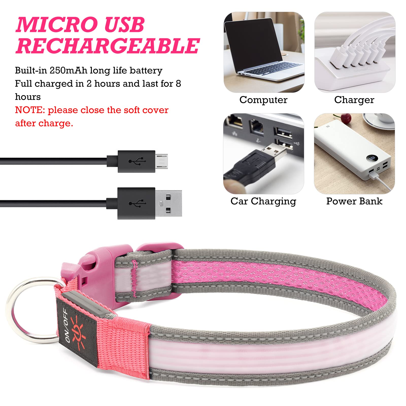 Light Up Dog Collars- Usb Rechargeable Led Dog Collar, Full Illuminated And Adjustable Dog Collar Light, Three Colors And Three