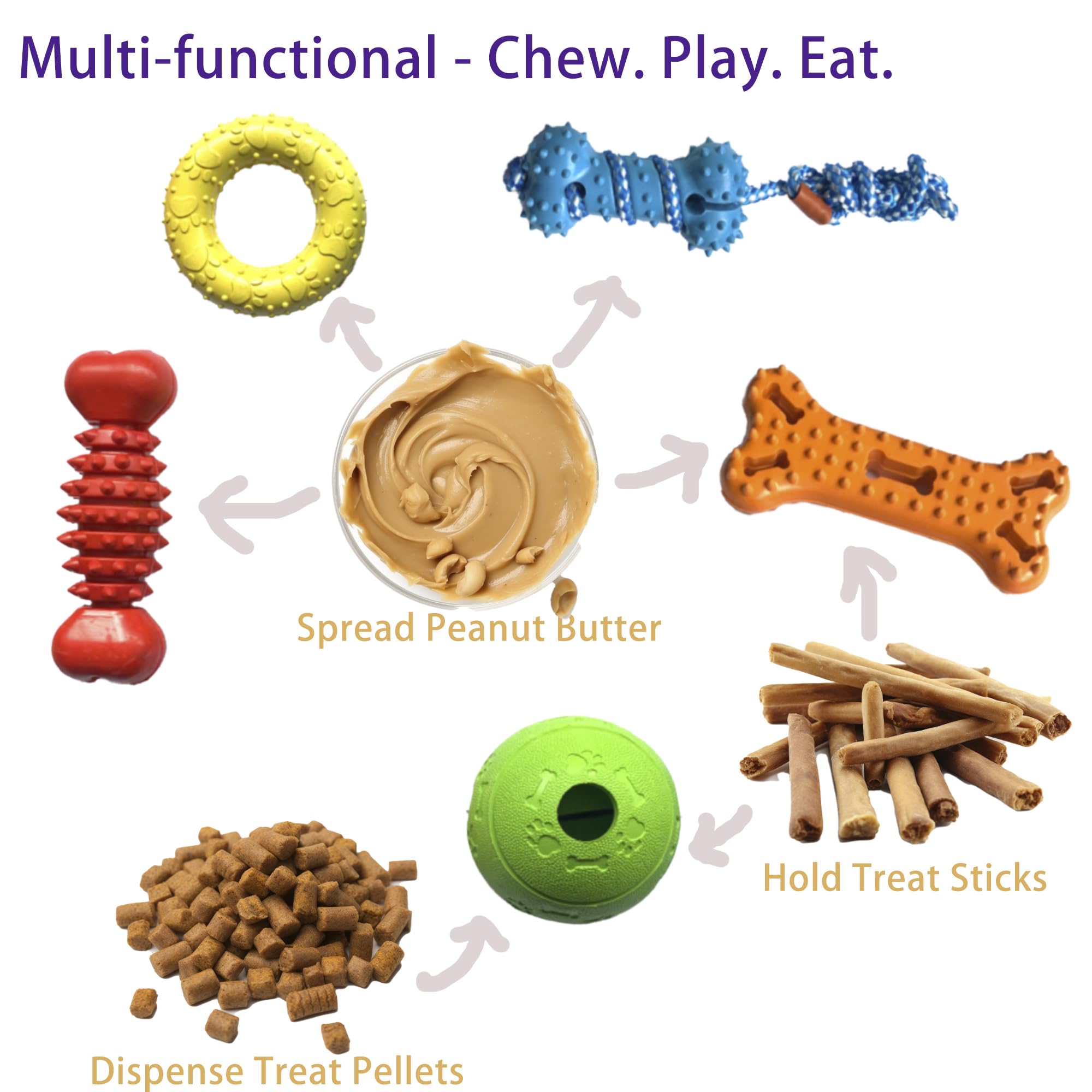 Jalousie Plush & Rope Dog Toys - Squeaky, Premium Rubber (5 Pack For Small/Medium Dogs & Puppies)