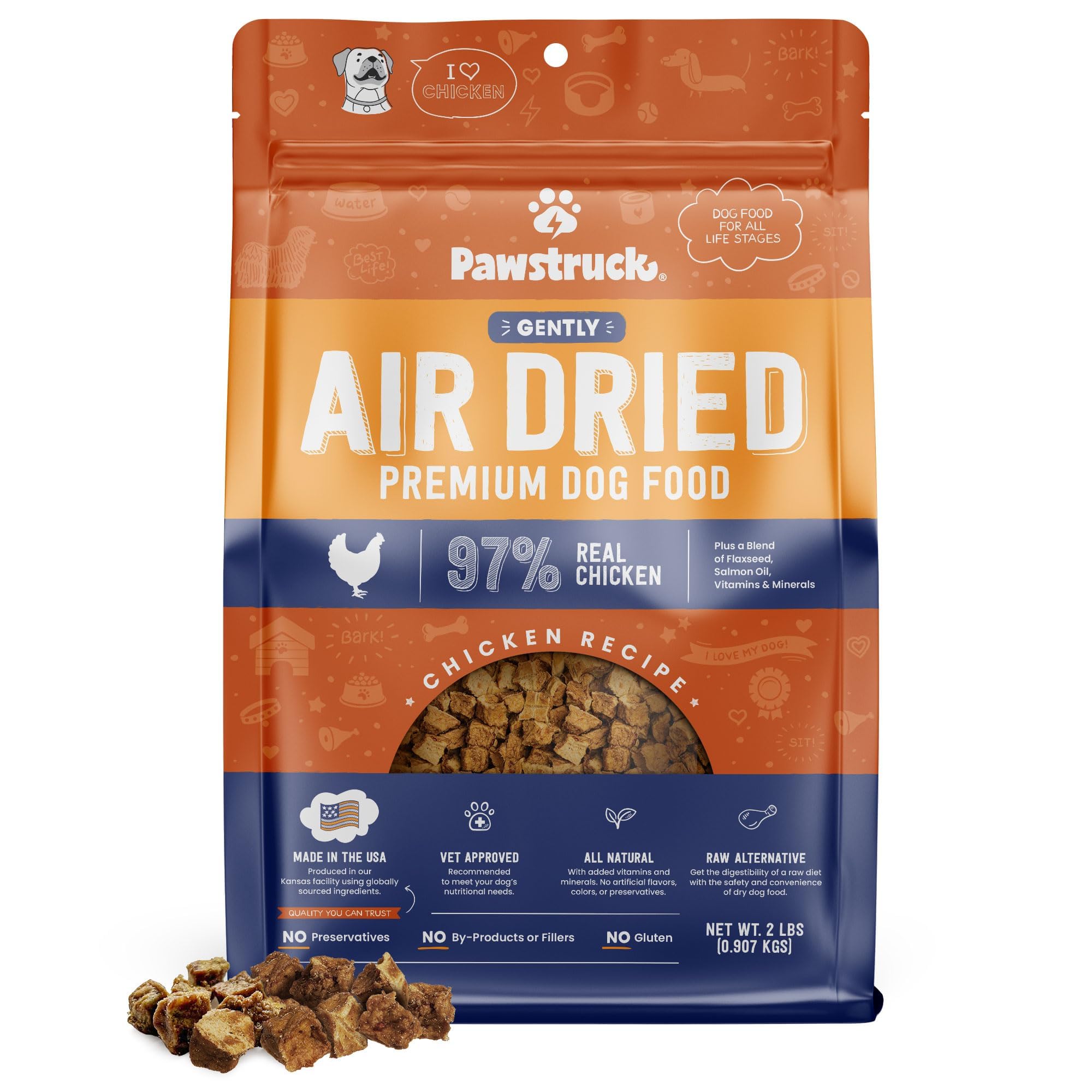 Pawstruck All Natural Air Dried Dog Food w/Real Chicken - Grain Free, Made in USA, Non-GMO & Vet Recommended - High Protein Limi