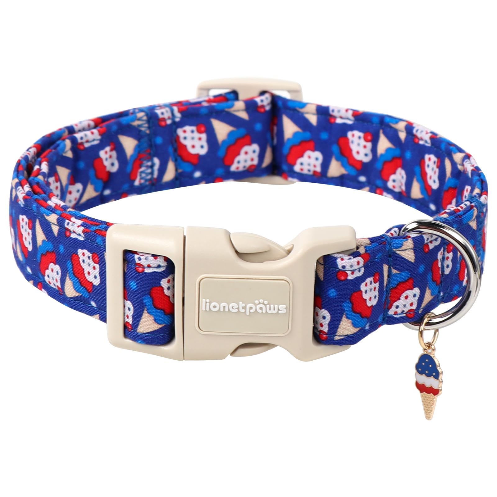 Lionet Paws 4Th Of July Dog Collar- Cute Blue Red Sundea Dog Collars With Plastic Buckle, Light Adjustable Dog Collars For Mediu