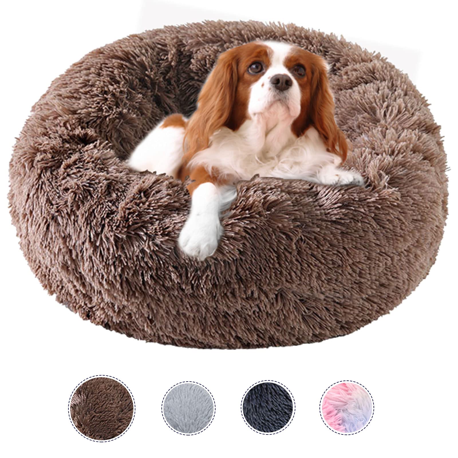 Kimpets Dog Bed Calming Dog Beds For Small Medium Large Dogs - Round Donut Washable Dog Bed, Anti-Slip Faux Fur Fluffy Donut Cuddler Anxiety Cat Bed(20')
