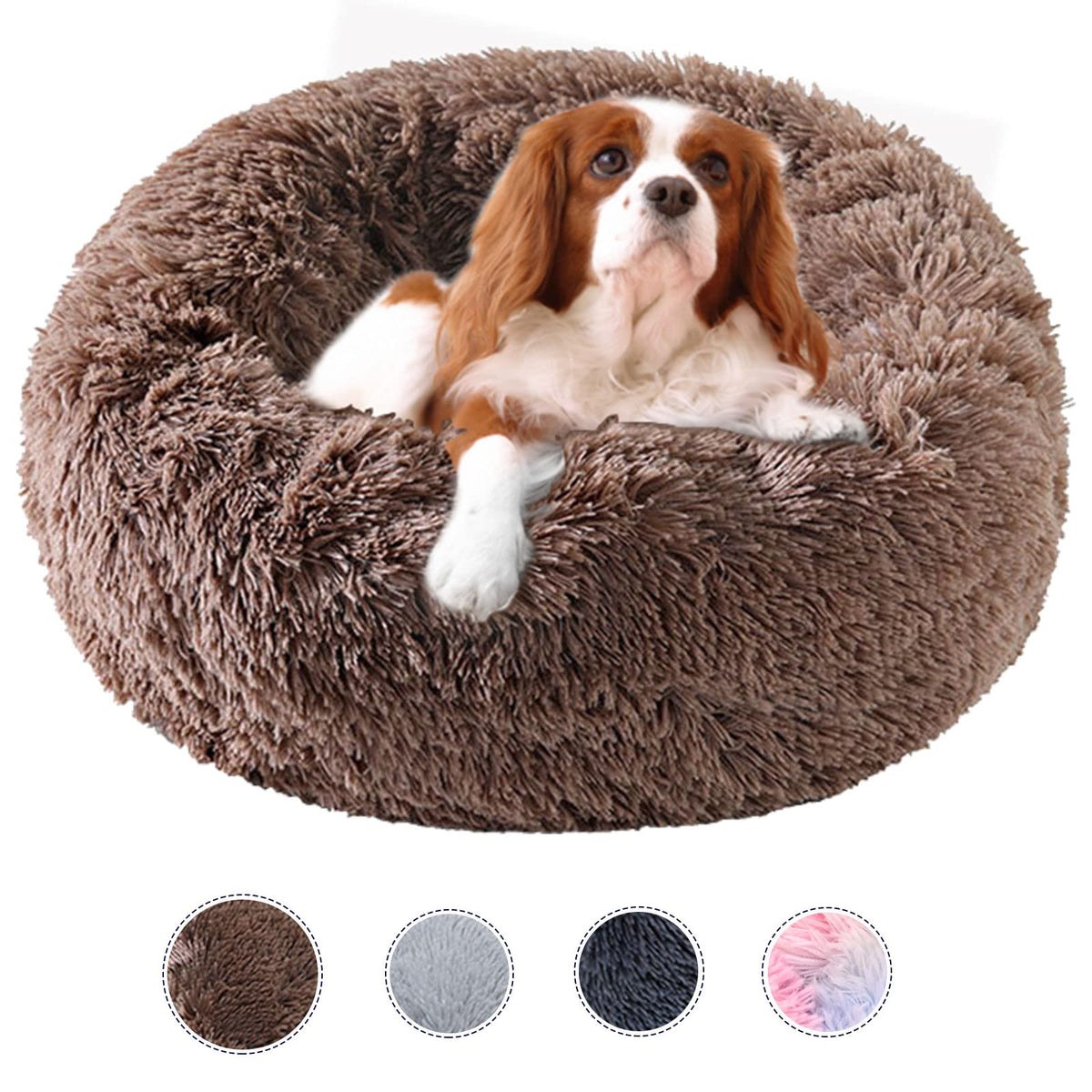 Kimpets Dog Bed Calming Dog Beds For Small Medium Large Dogs - Round Donut Washable Dog Bed, Anti-Slip Faux Fur Fluffy Donut Cud