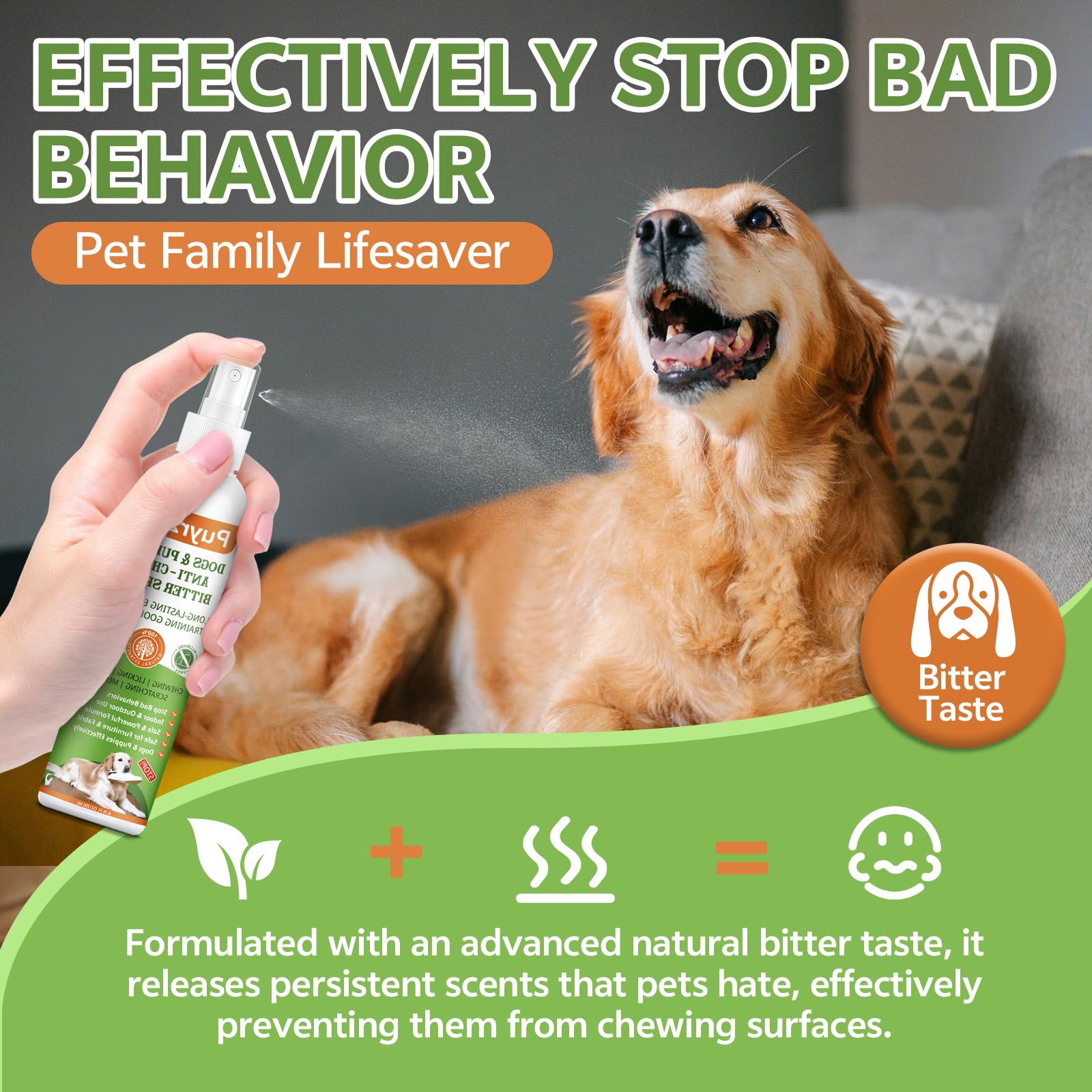 Puyrzoe No Chew Spray For Dogs, 200Ml Bitter Apple Spray For Dogs Natural Prevent Chewing & Licking Furniture, Sofa, Shoes, Band