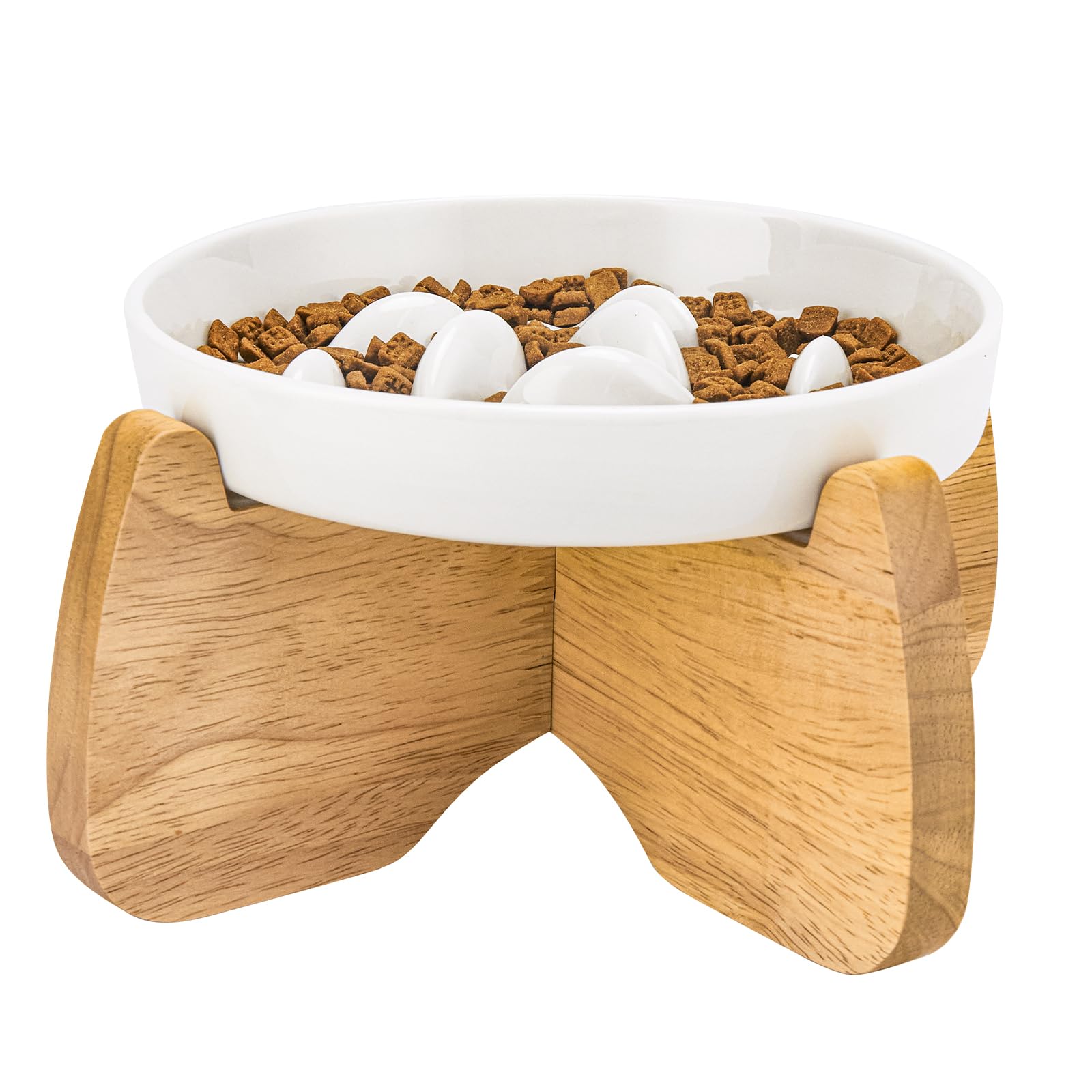 GUWINA Raised Slow Feeder Cat Bowl with Stand, 6.3   Wide Ceramic Elevated Shallow Slow Eating Cat Bowl for Dry/Wet Food, Anti