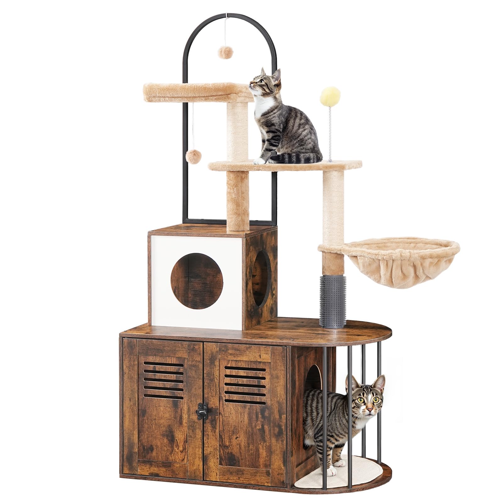 Hoobro Cat Tree With Litter Box Enclosure, All-In-One 31.5' Cat Tower With Hidden Litter Box Cover Furniture For Indoor Cats, V