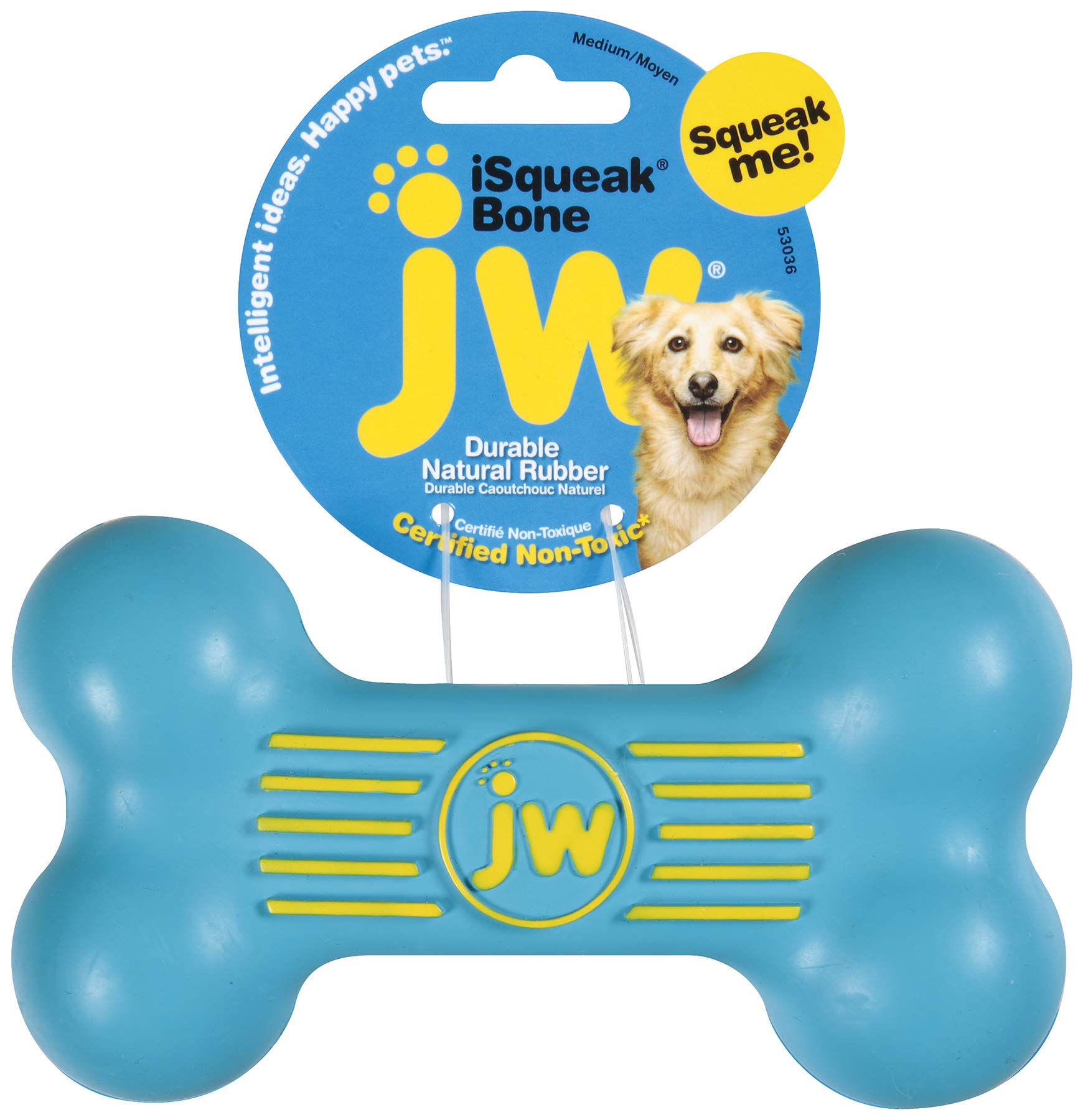 JW iSqueak Bone Durable Natural Rubber Dog Toy (Assorted Colors)
