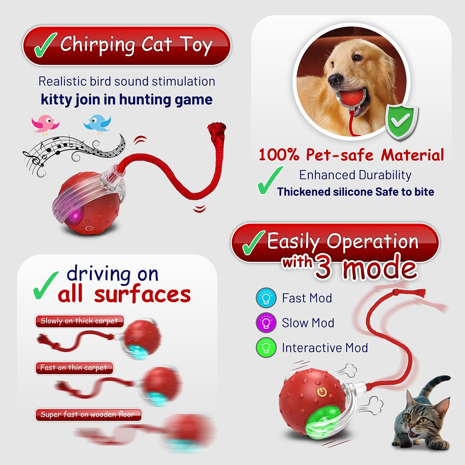 Interactive Cat Toys For Indoor Cats, 360 Smart Automatic Rolling Pet Ball, Rollie Pet Cat Toy, Electric Rolling Ball Dog Toy, M