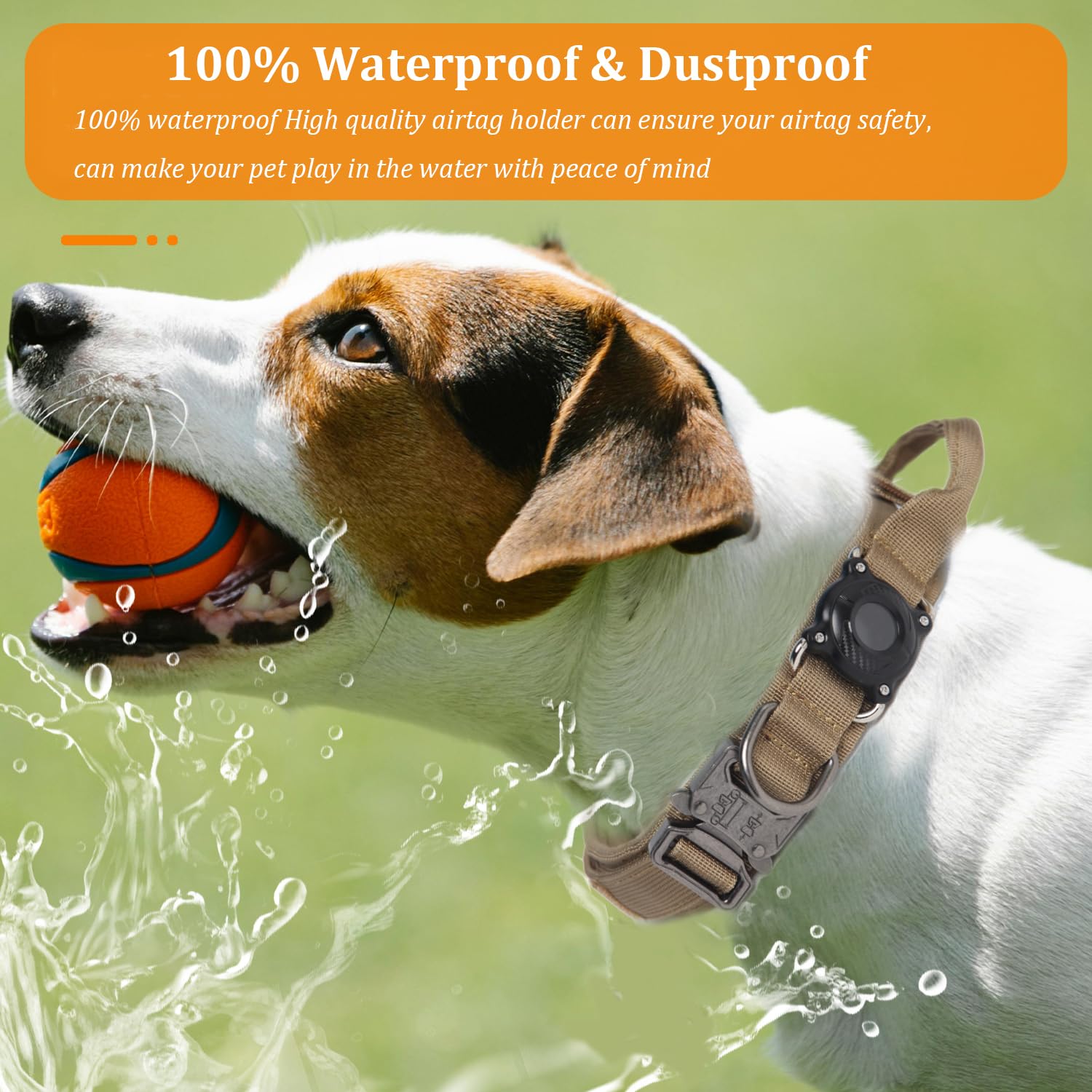 Tactical Dog Collar With Airtag Holder Waterproof Airtag Dog Collar With Control Handle And Metal Buckle Adjustable Heavy Duty D