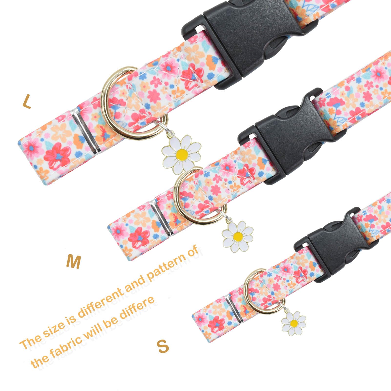2 Pcs Cotton Dog Collar Soft Cute Flower -3 Sizes Soft Nylon Puppy Collar Adjustable For Girl Female Small Medium Large Dogs (Fl