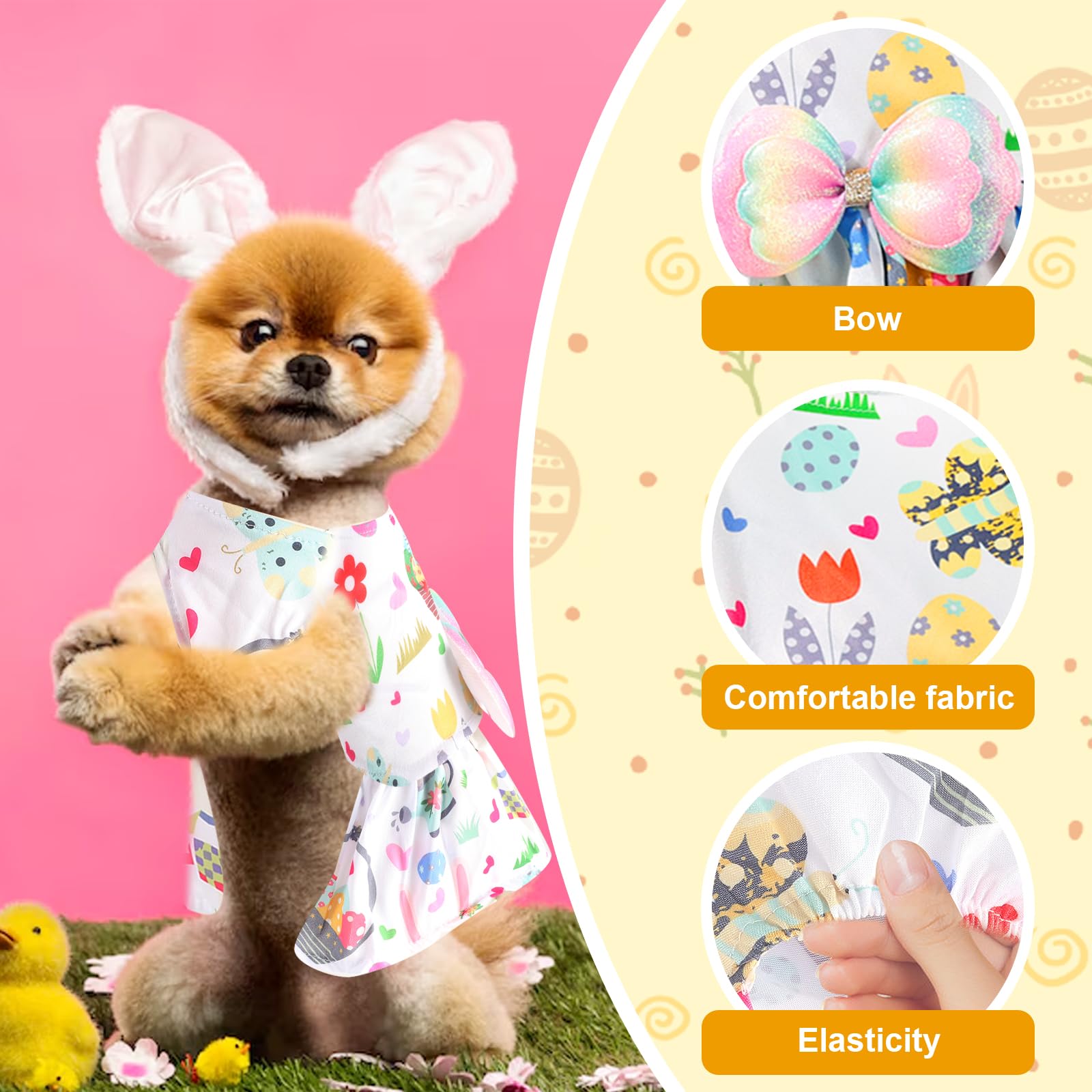 Easter Dog Costume Dress For Pets, Easter Bunny Pet Outfit Dogs Bow Clothes,White Puppy Skirt, Spring Dog Outfit,Size L (24.2-28