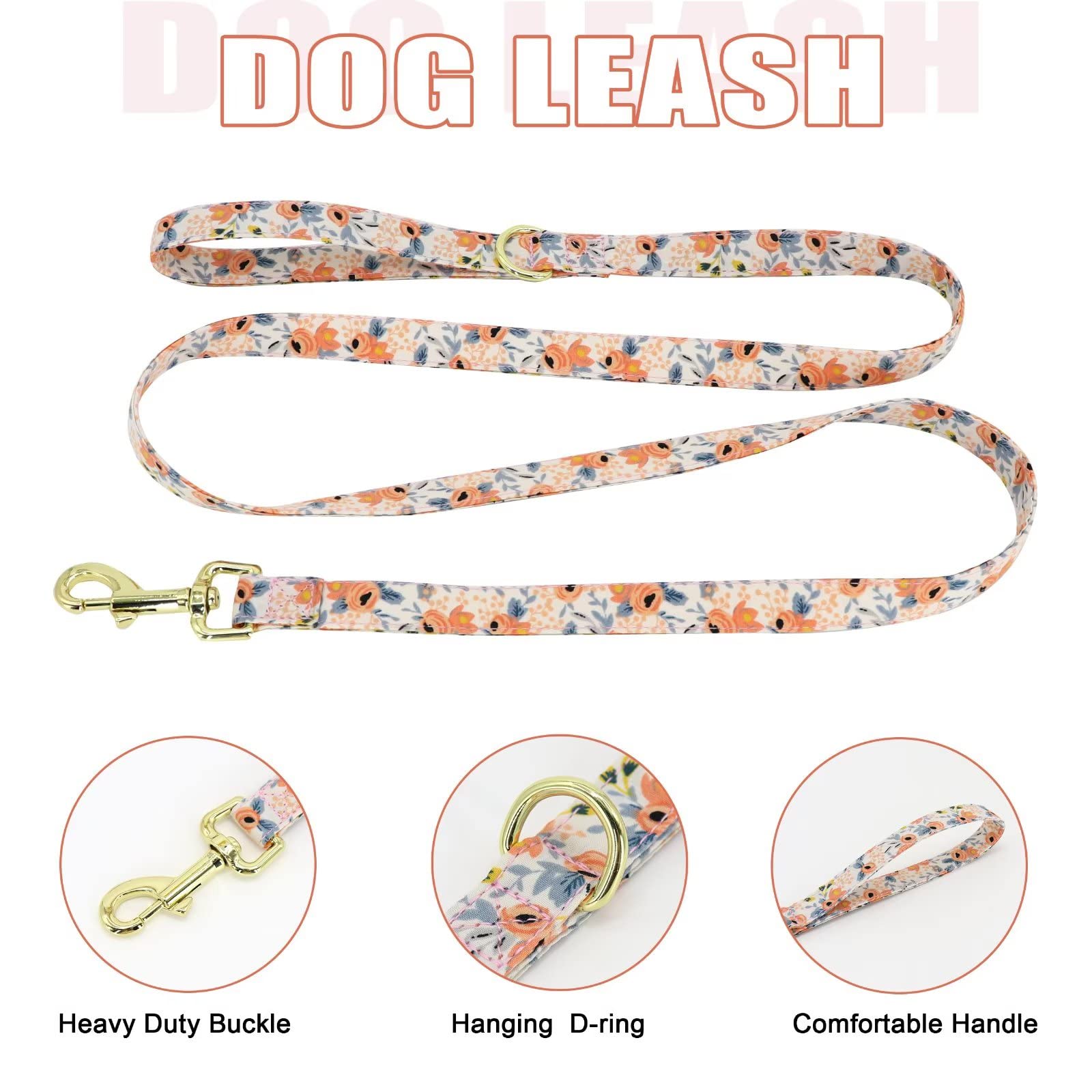 Beirui Cute Girl Dog Collars, Harnesses & Leashes Set - Adjustable Dog Collar And Leash Set With Flower - Soft Mesh Dog Vest Harness For Puppies Small Medium Dogs (Orange,S)