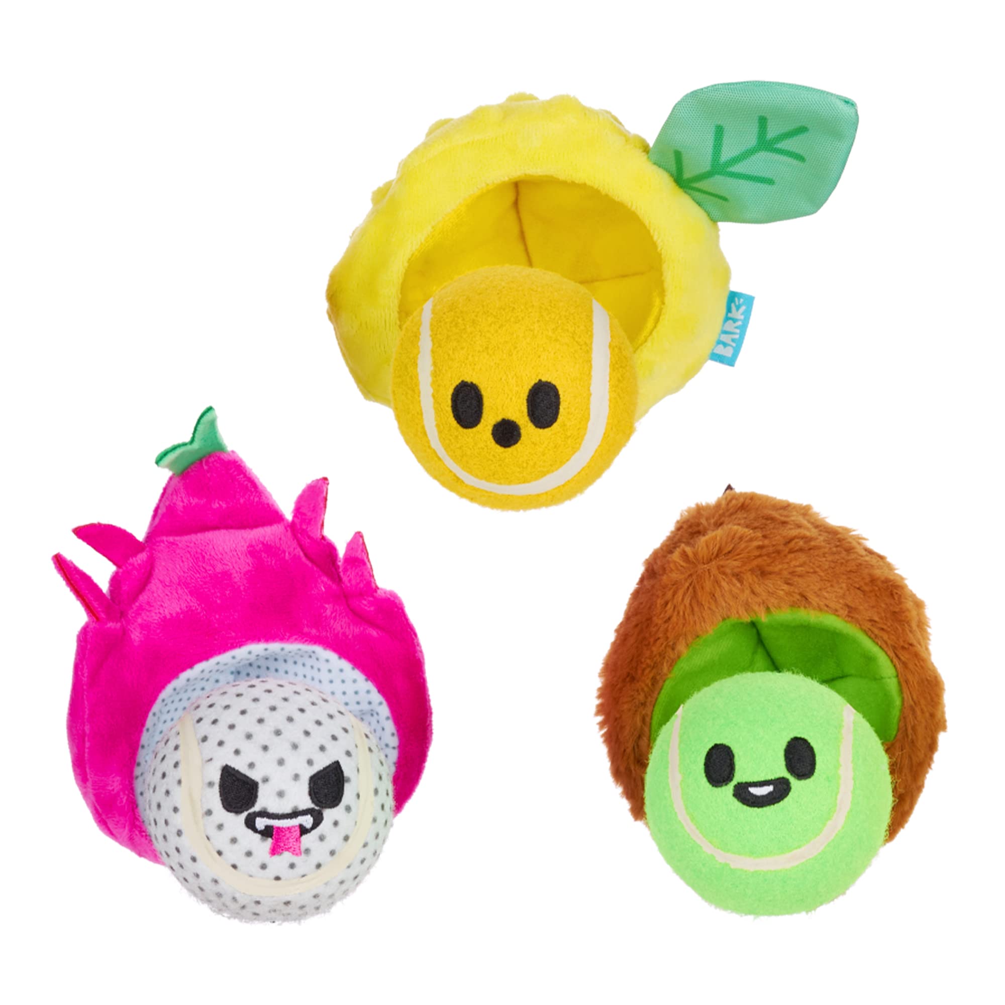 Barkbox Dog Toys - Fruity Cutie Tropical Trio Squeaker Ball Interactive Chew Toys - Durable & Tough Tennis Balls, Training, Exer