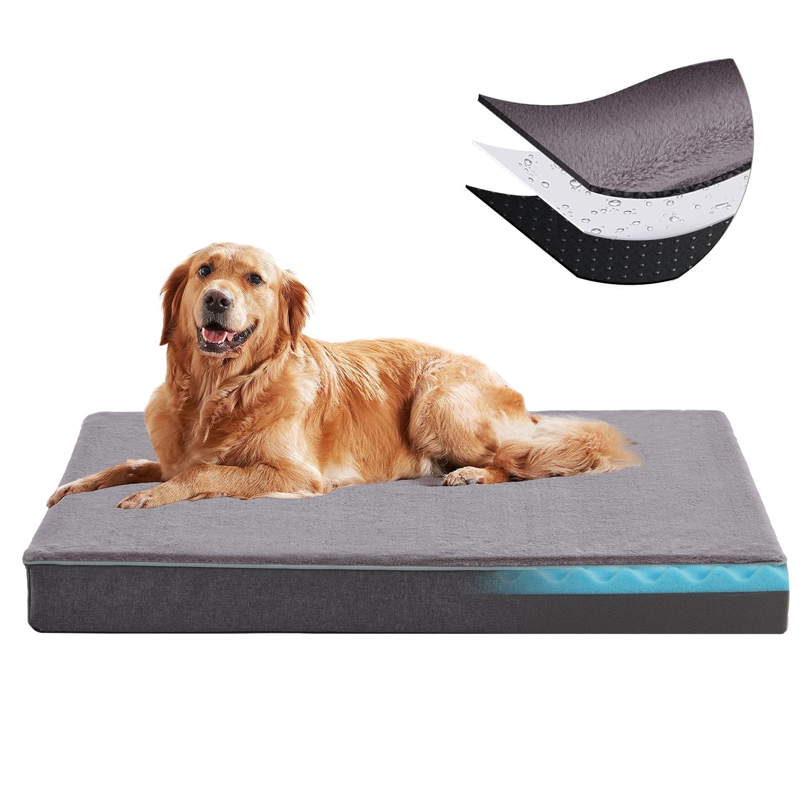 Urgvanz Pet Orthopedic Memory Foam Dog Bed,Cooling Dog Beds For Large Dogs, Washable Pet Beds For Crate With Faux Fur Cover, Wat