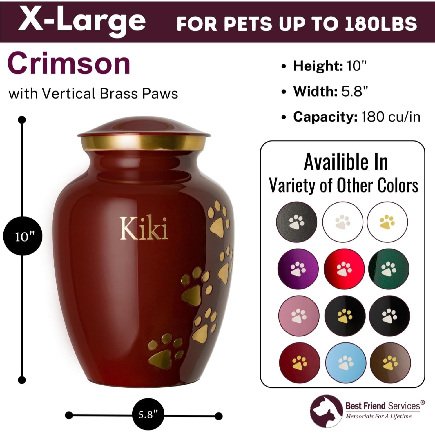 Best Friend Services Pet Urn For Dogs And Cats With Personalized Laser Engraving, Ottillie Paws Premier Series Memorial Urns (X-