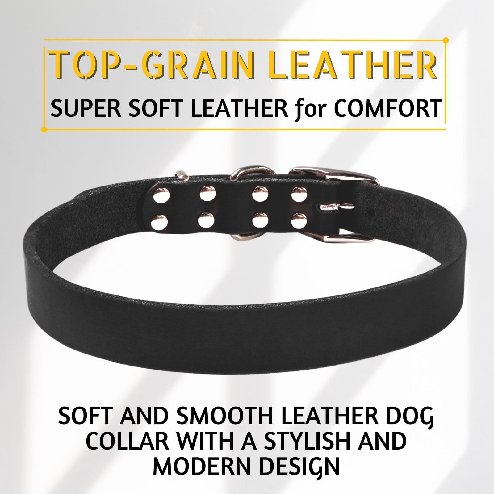 Adityna Black Xl Leather Dog Collar For Extra-Large Dogs - Classic, Soft, Strong, Heavy Duty, Handmade Top-Grain Leather - For W