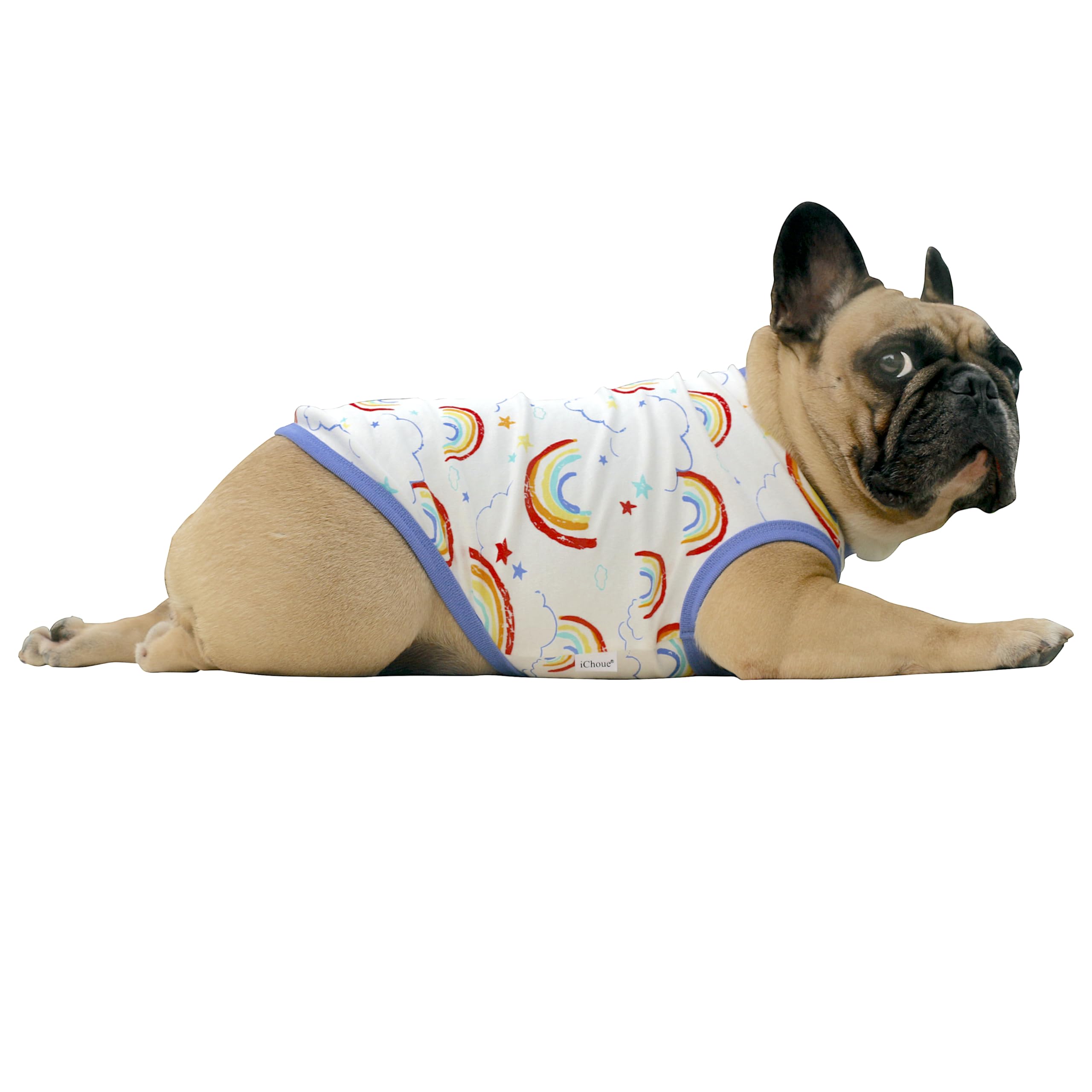 iChoue 100% Breathable Cotton French Bulldog Halloween Cartoon T Shirts Cute Clothes for Medium Dogs Vest Tank Tops Frenchie Eng