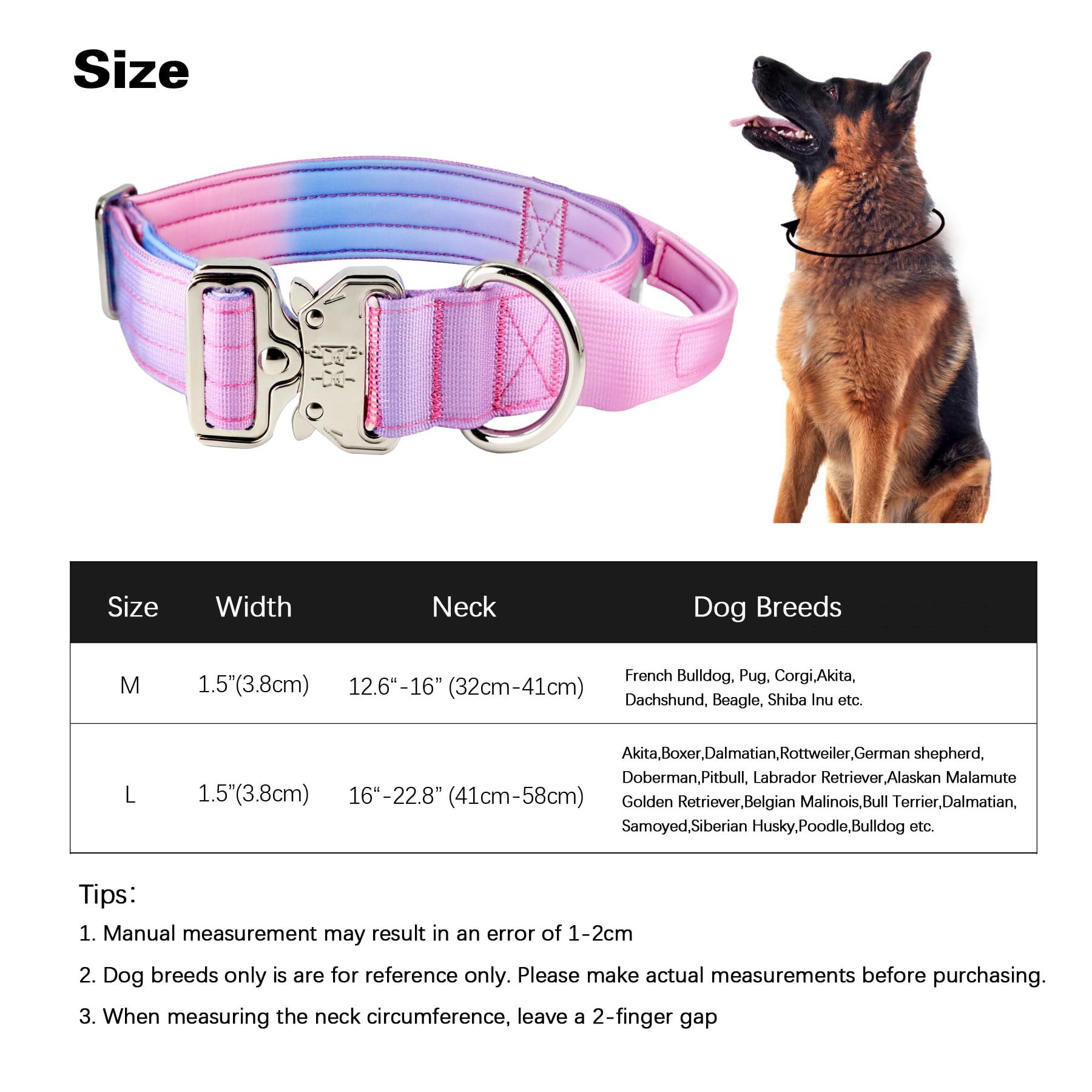 Comfluxe Tactical Dog Collar, Wide Thick Heavy Duty Dog Collar With Handle, Soft Neoprene Padded Military-Grade Nylon Training C