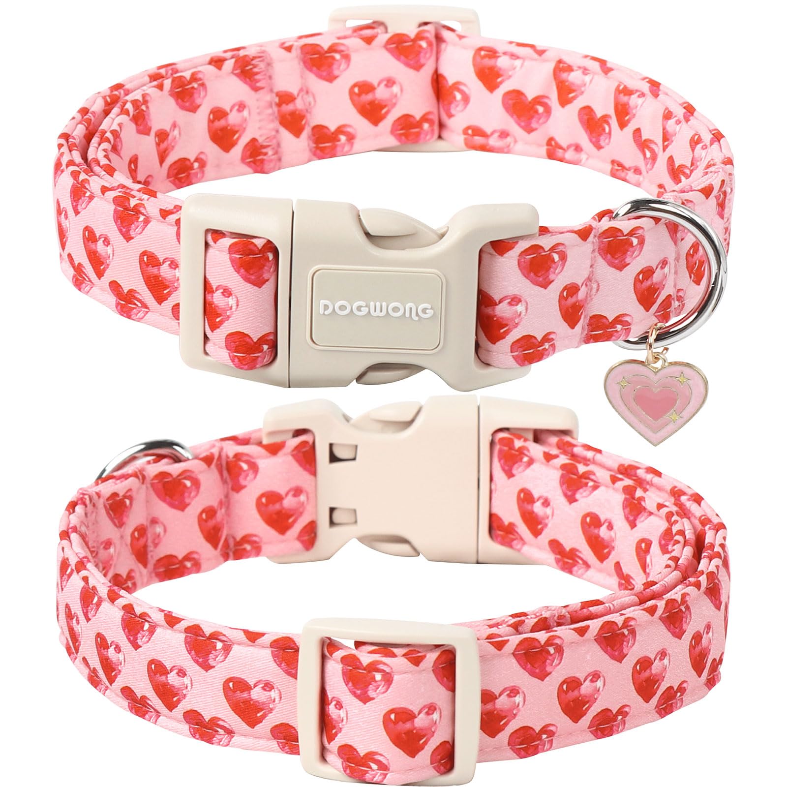 Dogwong Valentine Dog Collar- Cute Pink Heart Dog Collars Adjustable Durable Designer Valentines Day Dog Collar For Small Medium