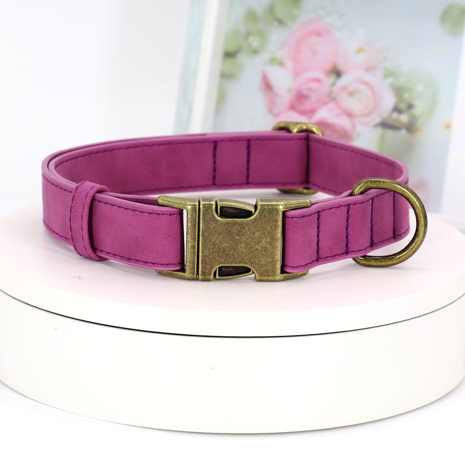 Didog Soft Leather Dog Collar, Durable Quick Released Pet Collars With Metal Buckle, Adjustable Purple Dog Collar Faux Leather F