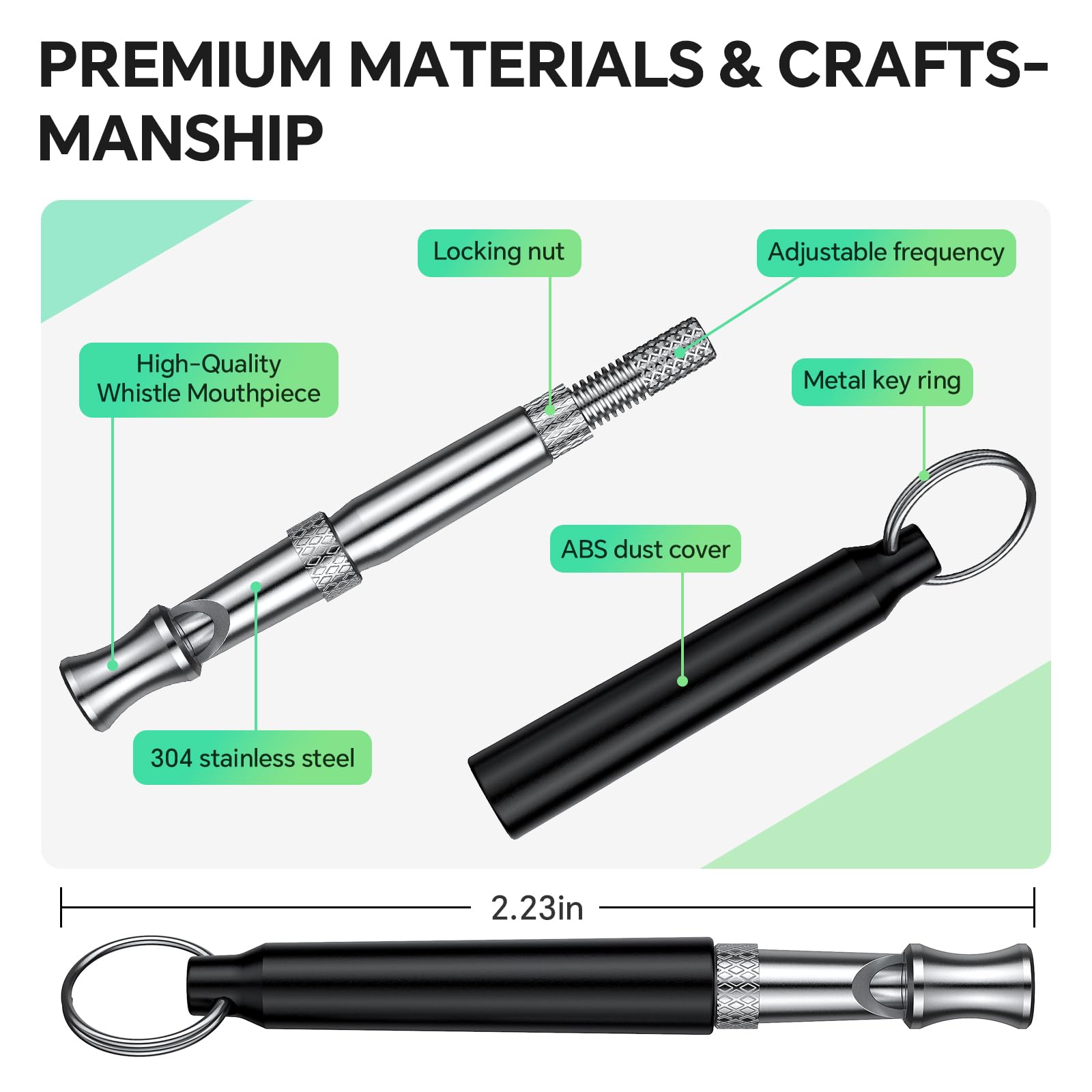 Atevn Dog Whistle 2 Pack - Adjustable Ultrasonic Training Whistles with Lanyard for Silent Recall - Black and White