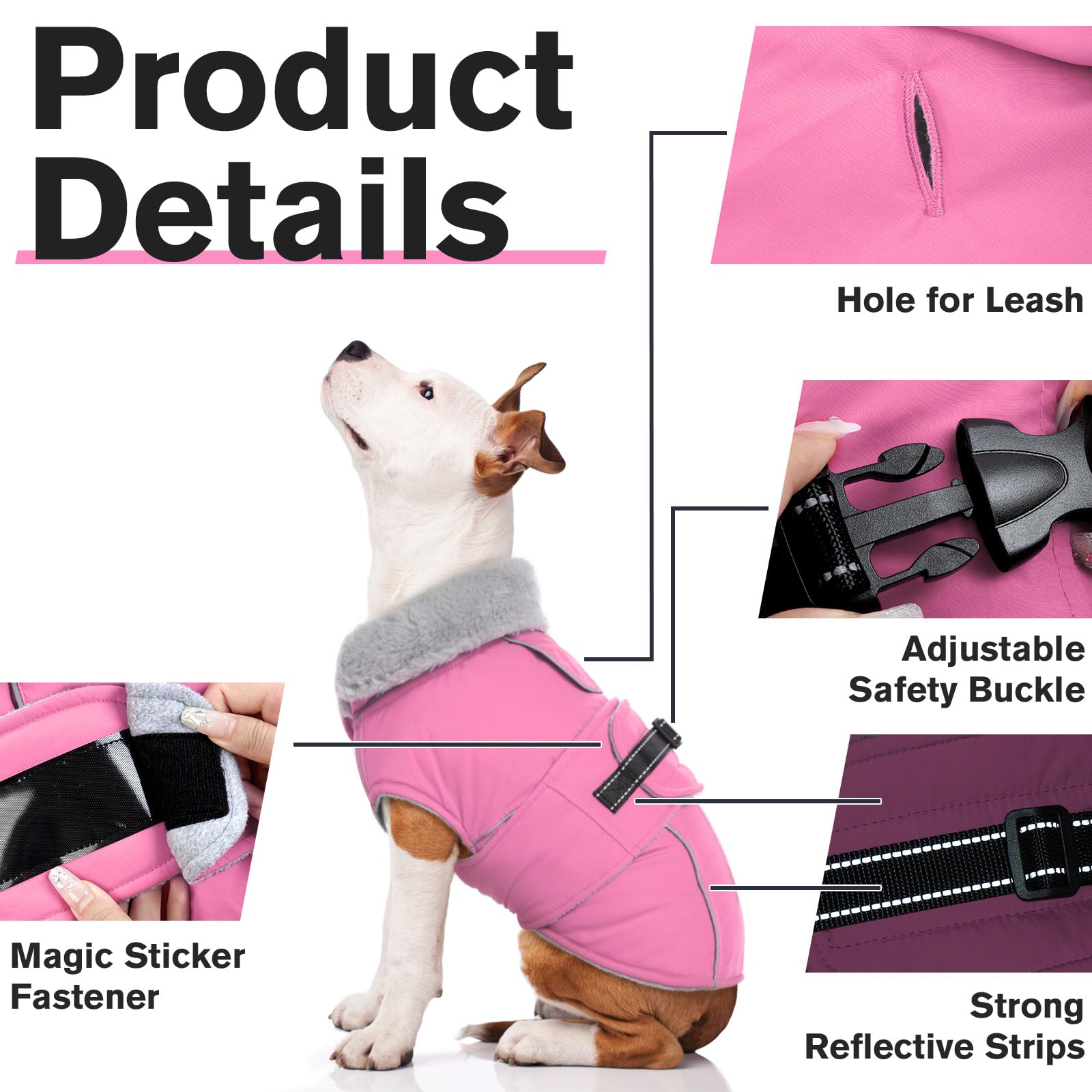 Lelepet Warm Dog Coat Reflective Fleece Vest Waterproof Dog Jacket With Adjustable Buckle Hook & Loop Windproof Cold Weather Coa
