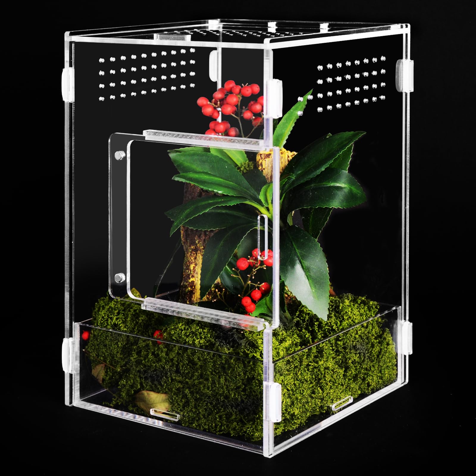 Acrylic Jumping Spider Enclosure, 6 * 6 * 9 Inch Large Tarantula Enclosure With Front And Top Opening Door For Tarantula, Insect