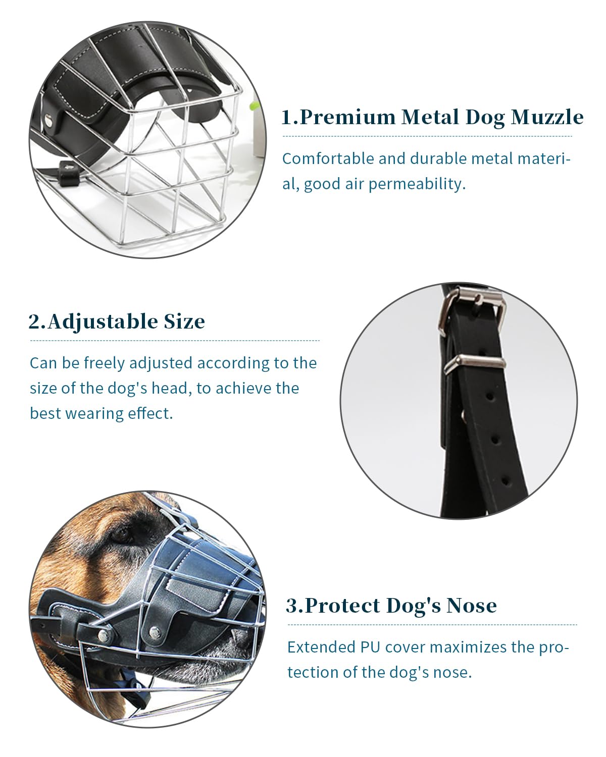 Dog Muzzle For Large Dogs, German Shepherd Muzzle With Adjustable Leather Straps And Soft Pads (M)