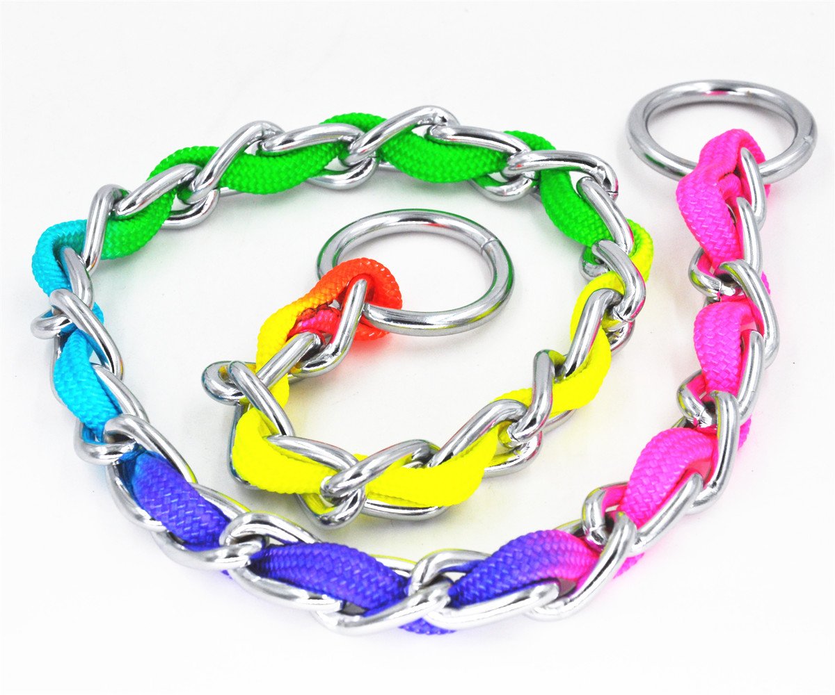 Jwpc Rainbow Color Stainless Steel P Chock Metal Chain Training Dog Pet Collars Necklace Walking Training Pet Supplies For Small Medium Large Dogs, S